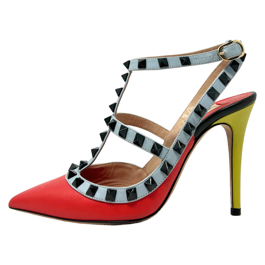 Valentino Garavani Rockstud Multicolor Leather Multi-Strap Studded Heels Pumps