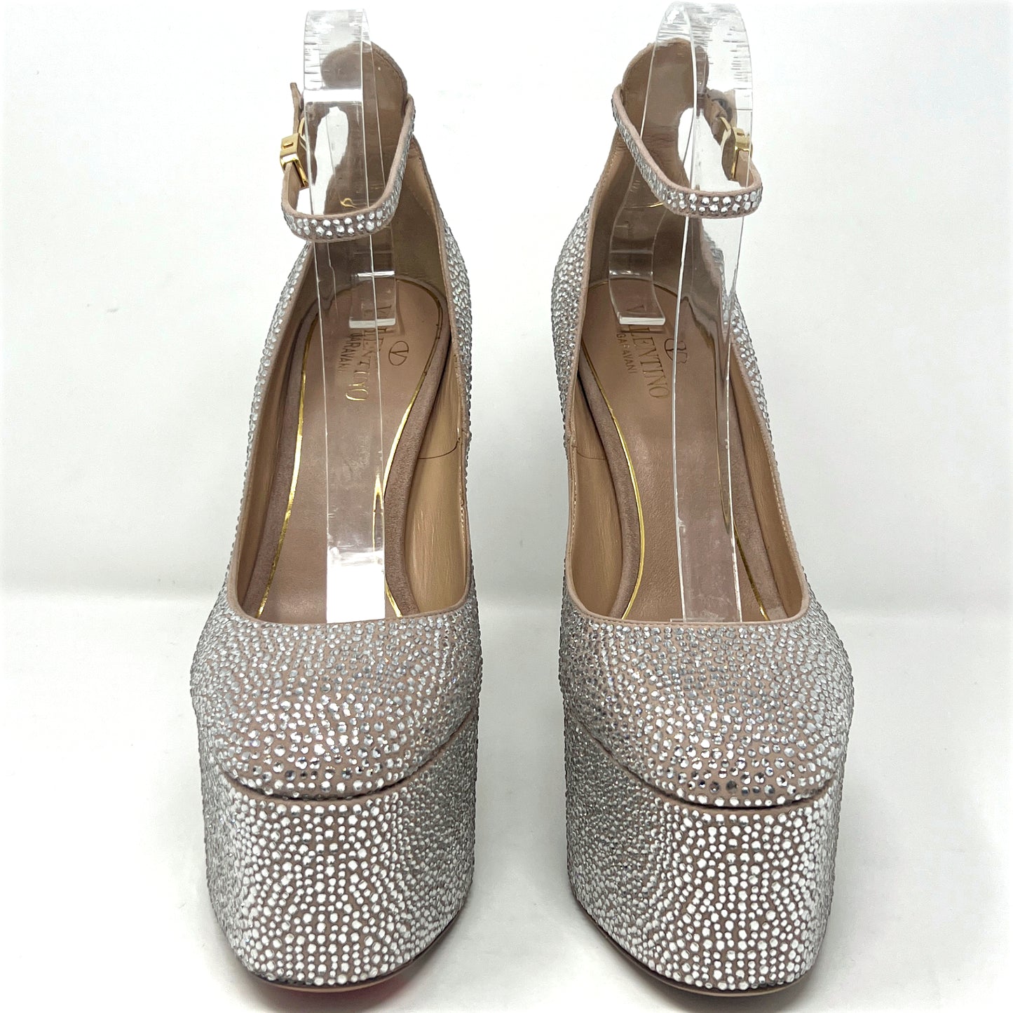 Valentino Tan-Go Strass Crystal Embellished Suede Platform Pumps Size EU 38.5