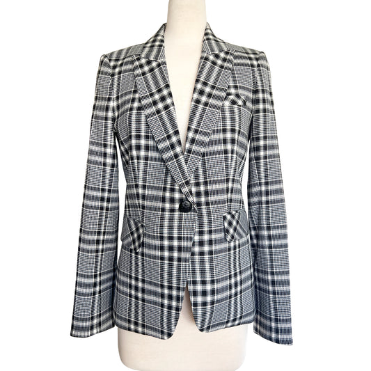 Veronica Beard Ada Plaid Pattern One Button Fitted Blazer Jacket