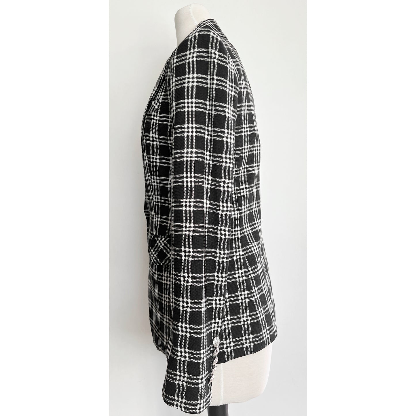 Veronica Beard Lyda Plaid Pattern Black White One Dickey Button Blazer Jacket Size 6