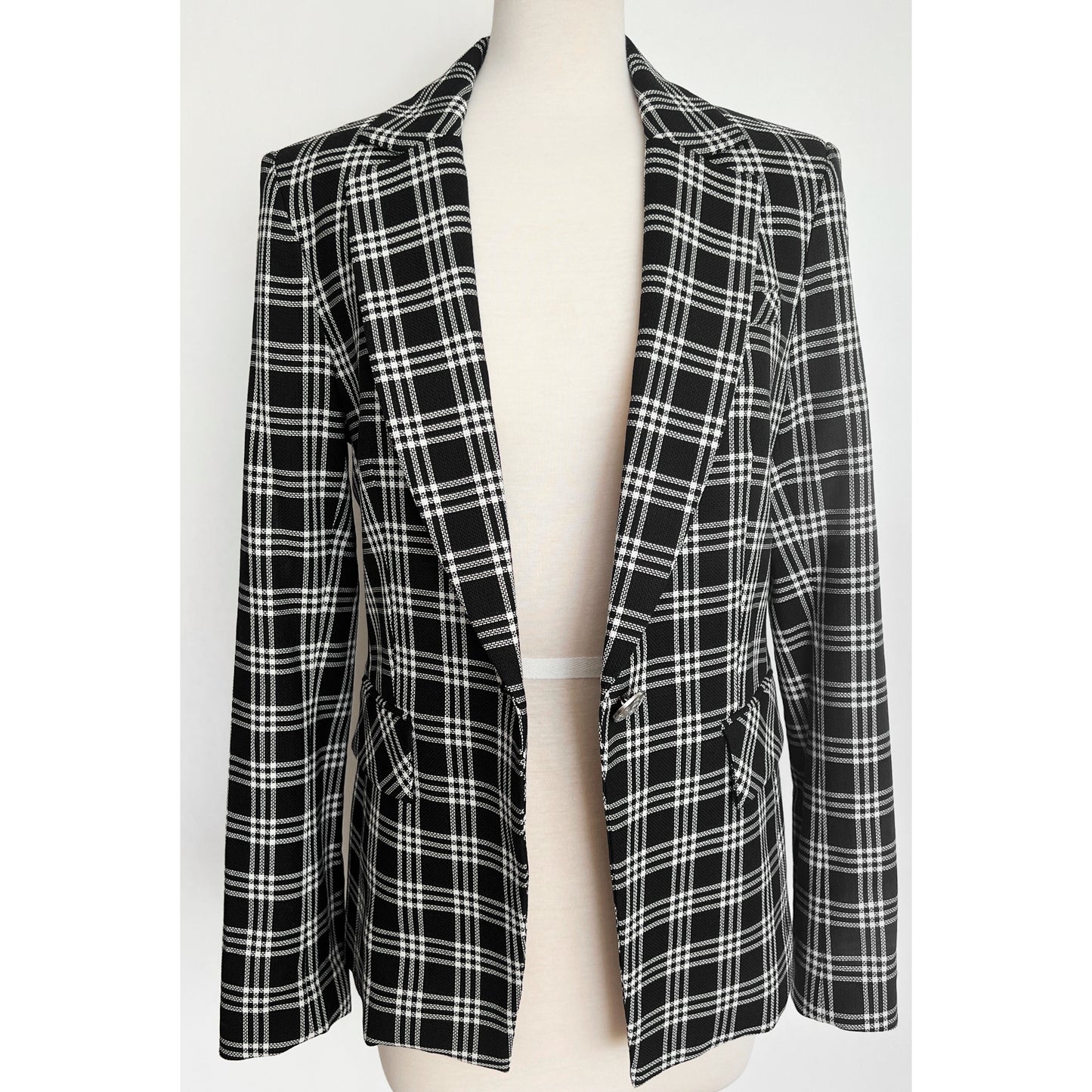 Veronica Beard Lyda Plaid Pattern Black White One Dickey Button Blazer Jacket Size 6