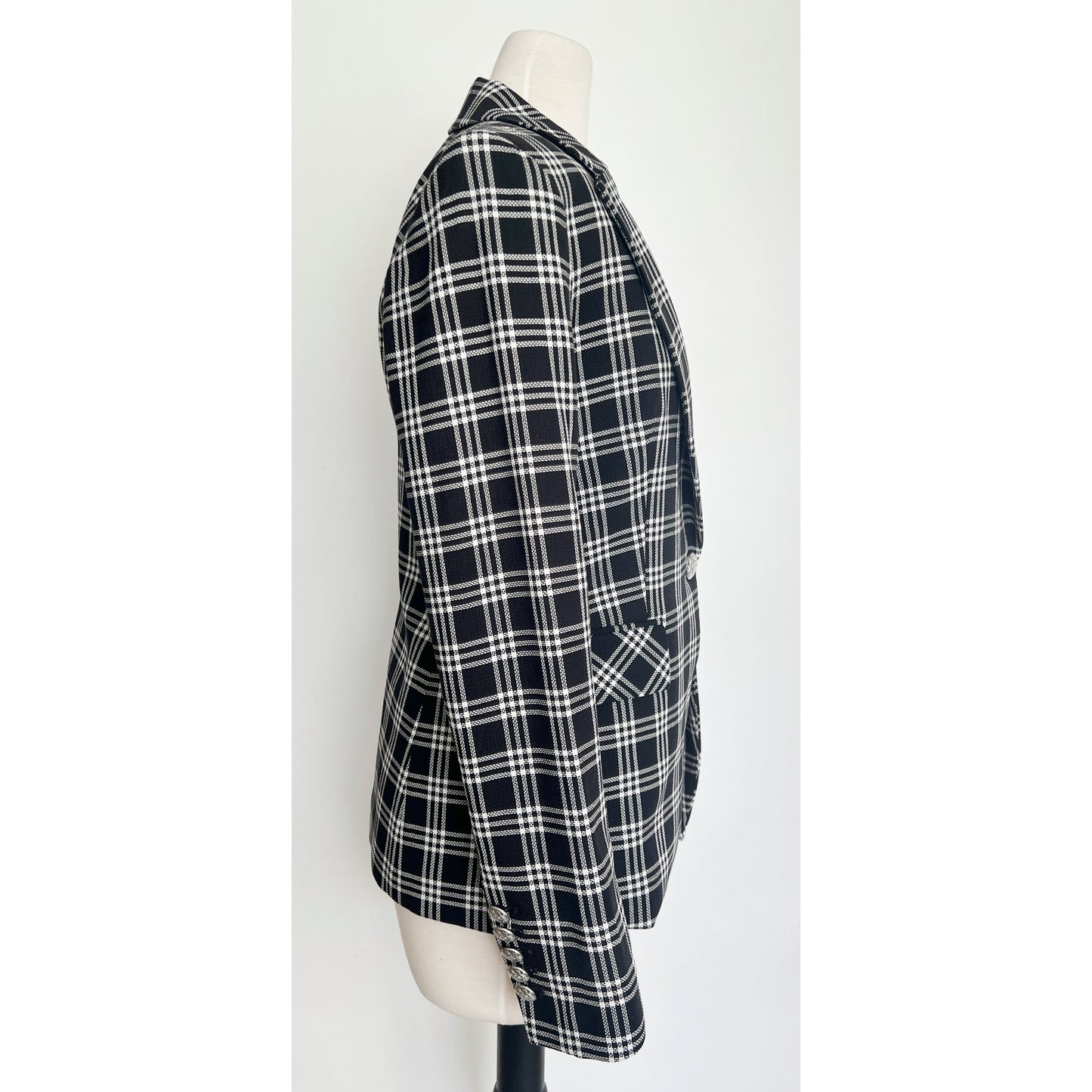 Veronica Beard Lyda Plaid Pattern Black White One Dickey Button Blazer Jacket Size 6