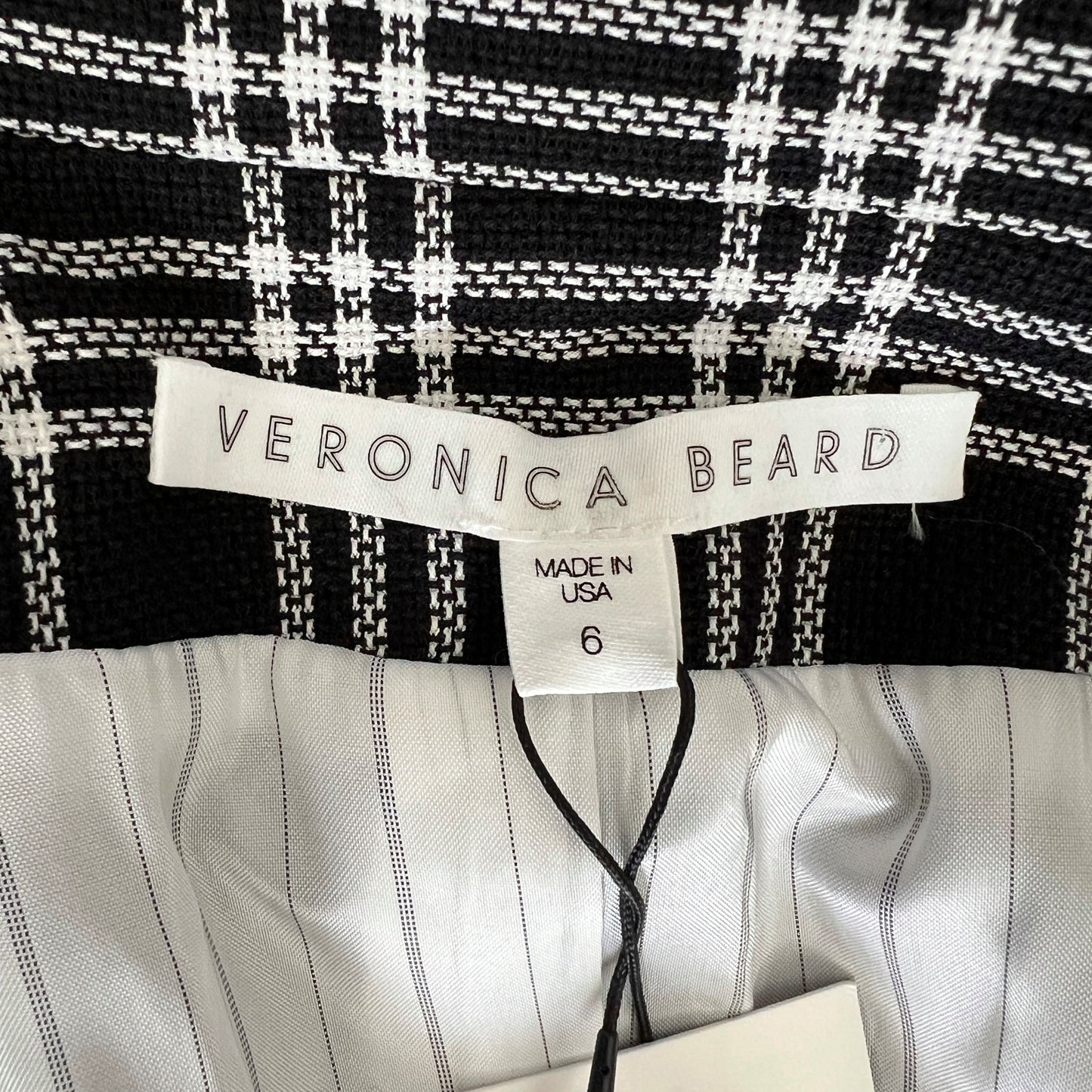 Veronica Beard Lyda Plaid Pattern Black White One Dickey Button Blazer Jacket Size 6