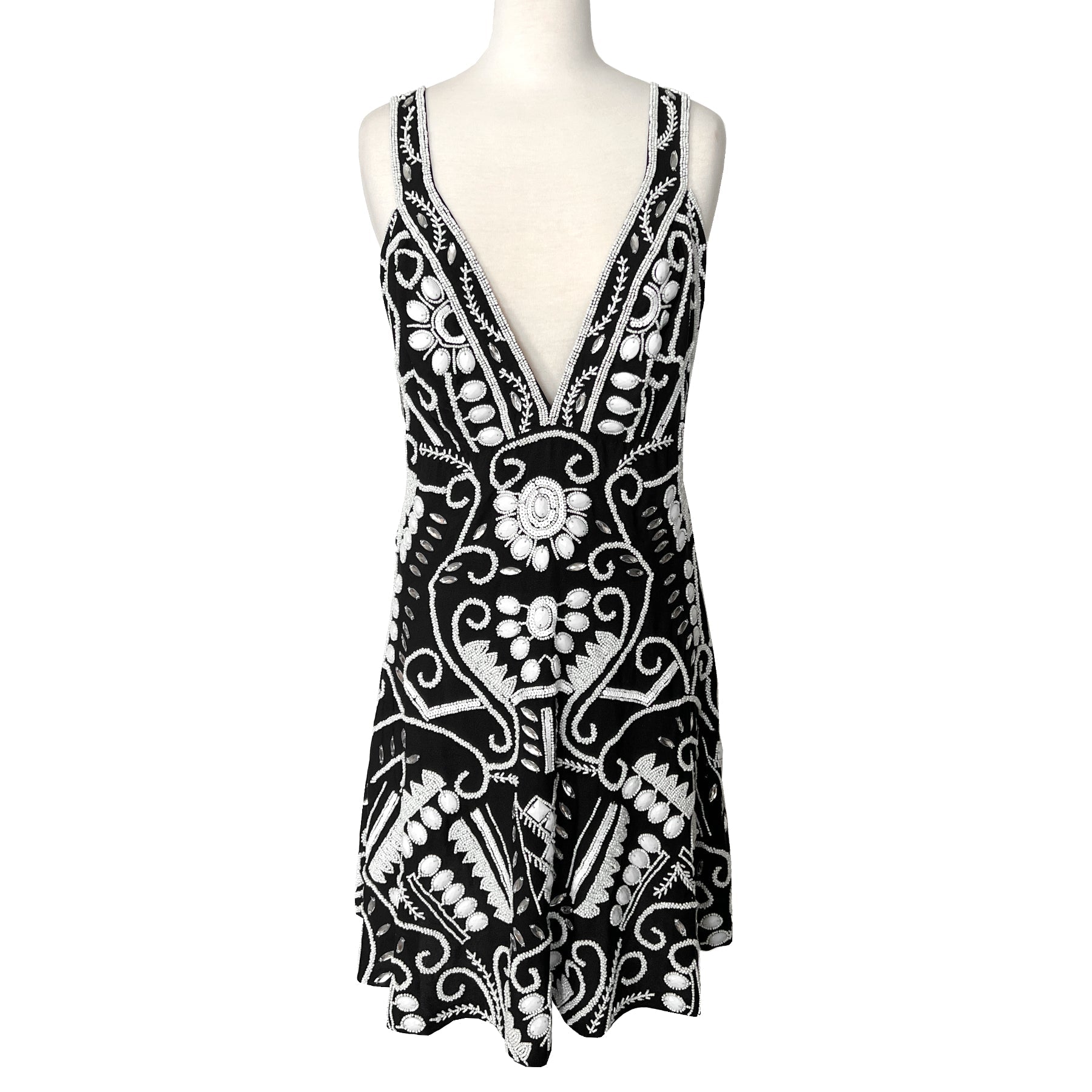 Alexis Jerza Black and White Embellished Embroidered Jeweled Beaded Mini Dress