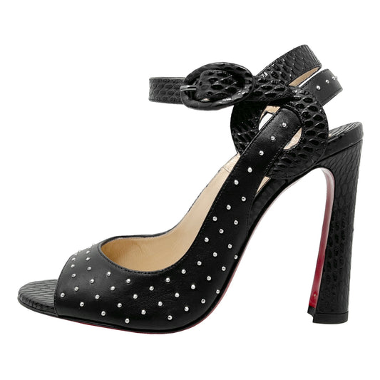 Christian Louboutin Loopinga 100 Studded Embossed Leather Ankle Strap Sandal Heels