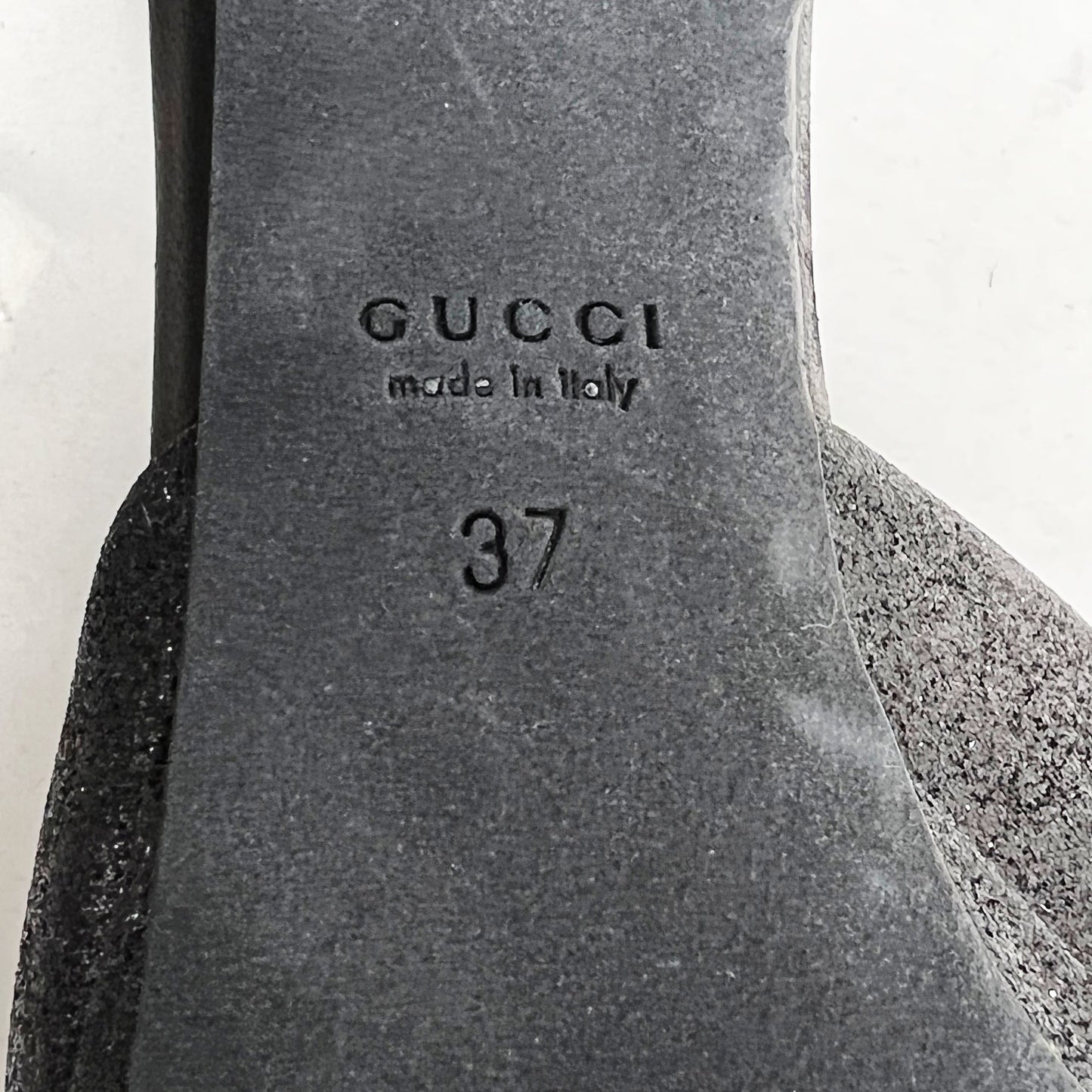 Gucci Charlotte Black Glitter Horsebit Peep Toe Platform Pumps Size EU 37