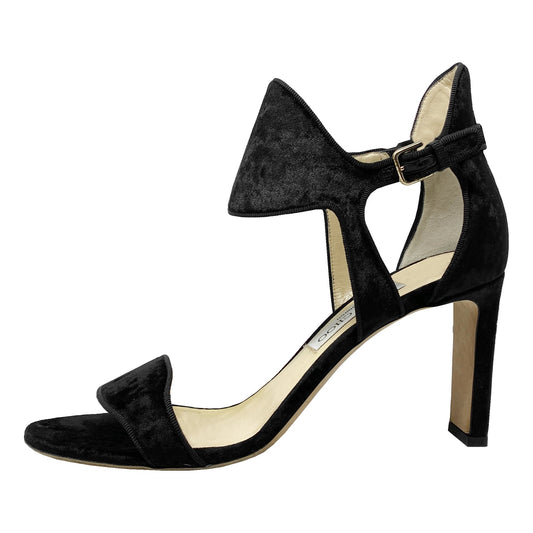 Jimmy Choo Molly 85 Black Crushed Velvet Ankle Harness Sandals