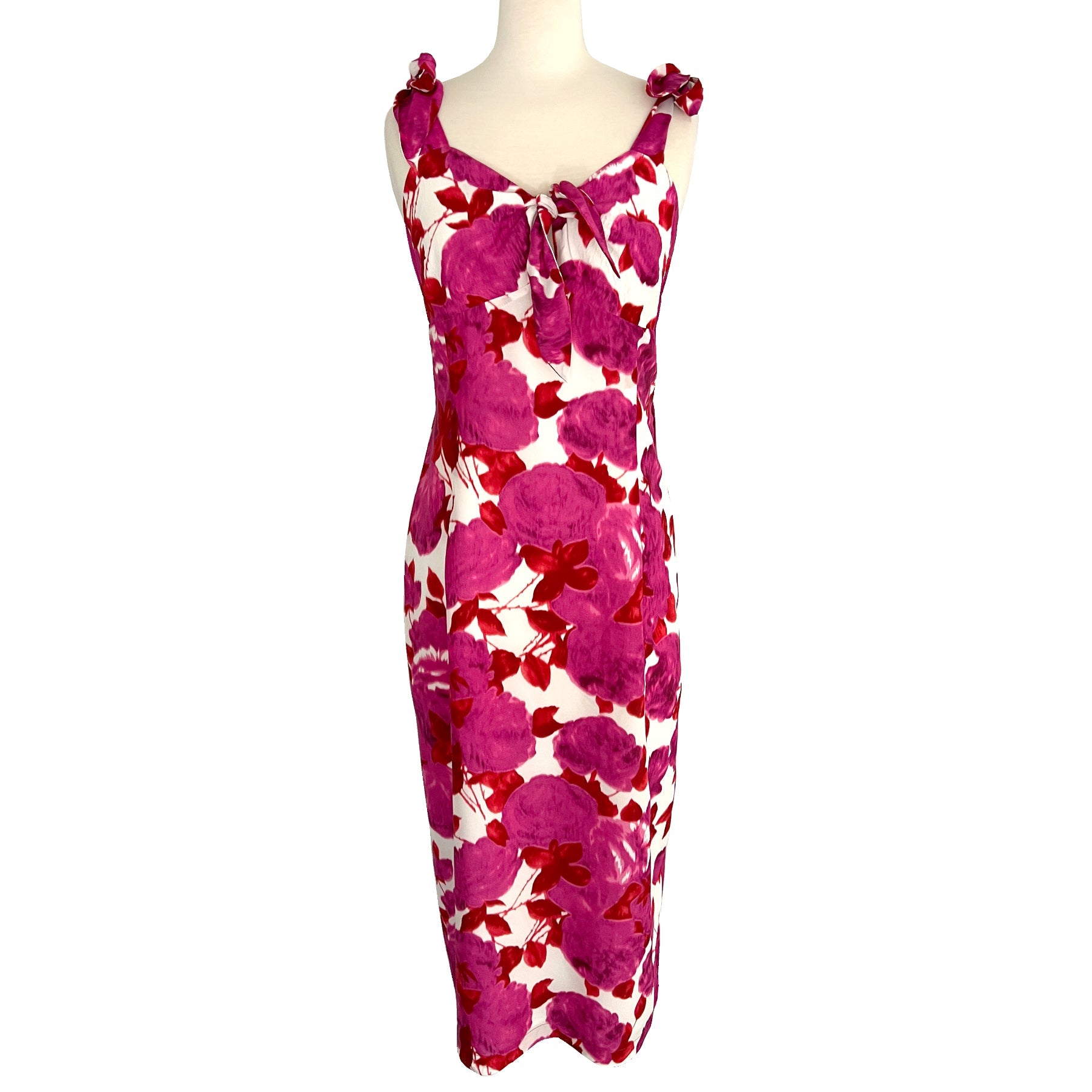 Alice McCall Bloom Pink and White Floral Print Silk Blend Fitted Midi Dress