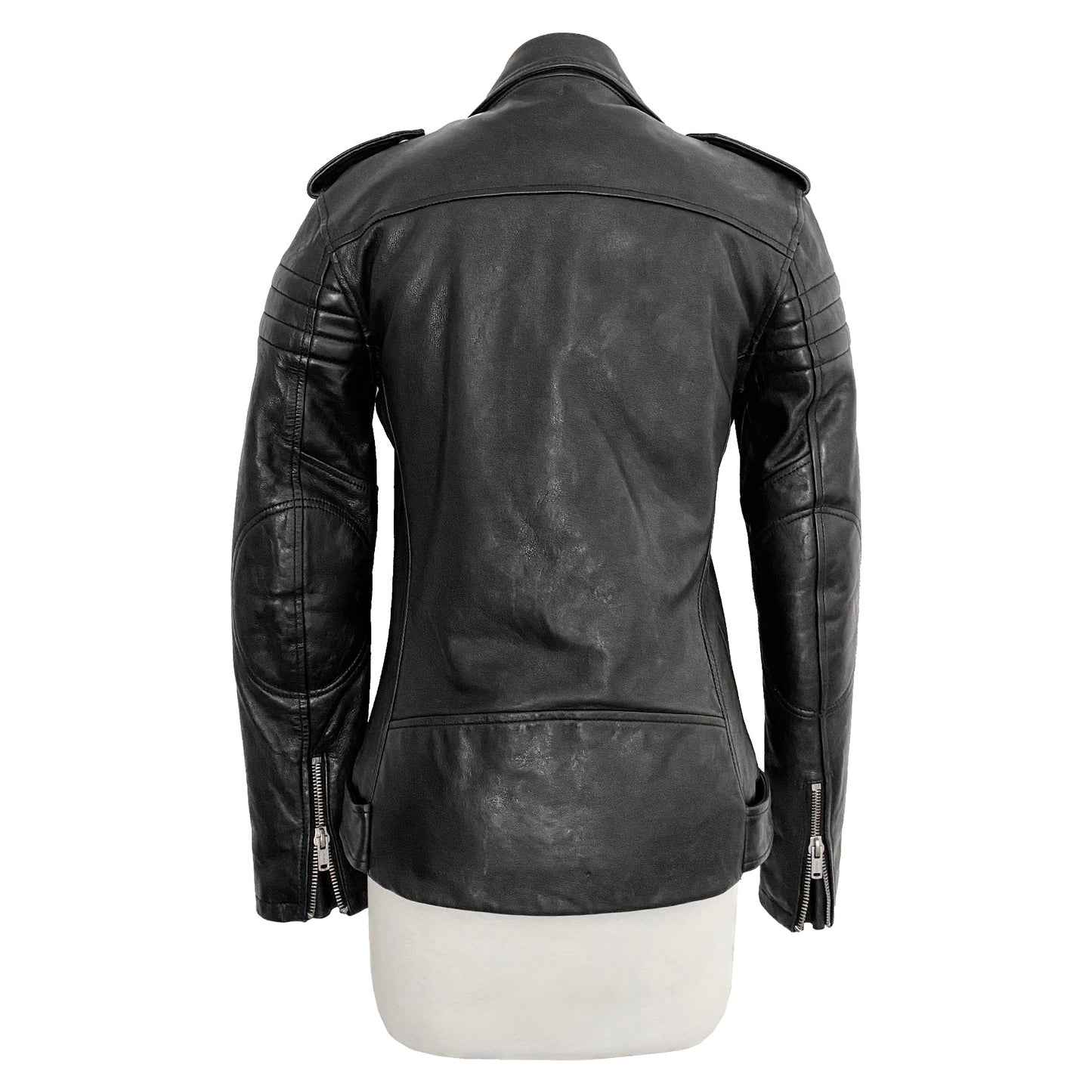 BLK DNM Motorcycle Black Belted Leather Jacket Size S