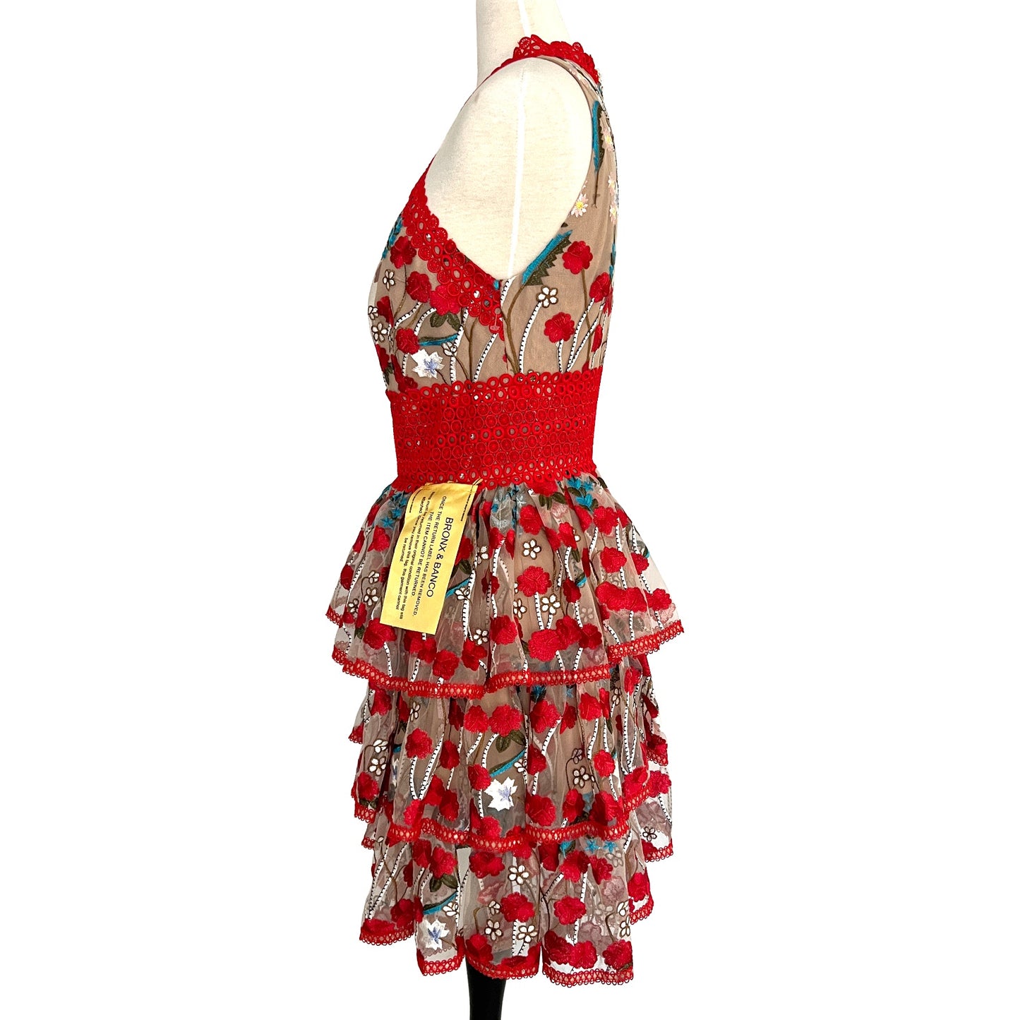 Bronx and Banco Red Ivanka Floral Embroidered Mini Dress Size US 10