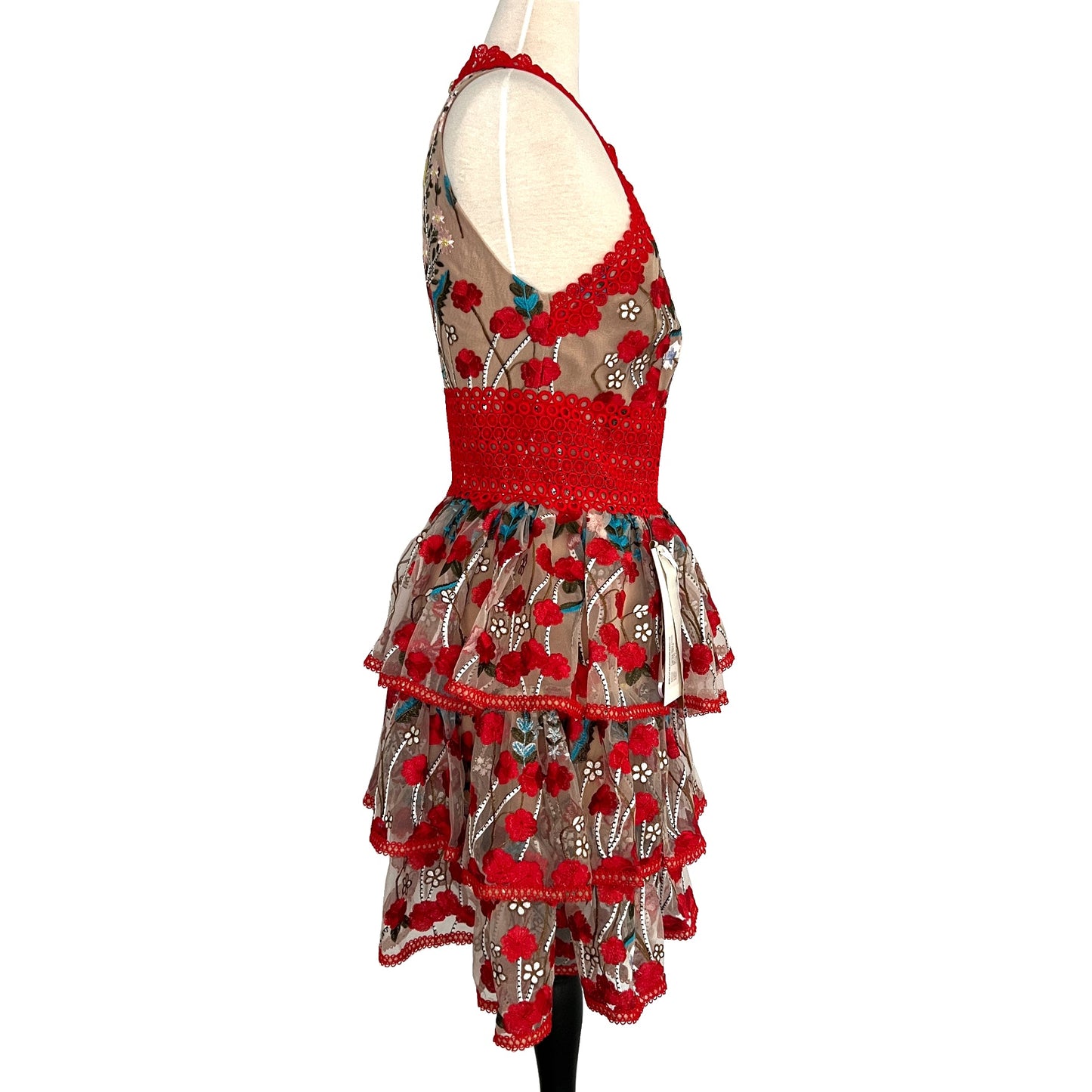 Bronx and Banco Red Ivanka Floral Embroidered Mini Dress Size US 10