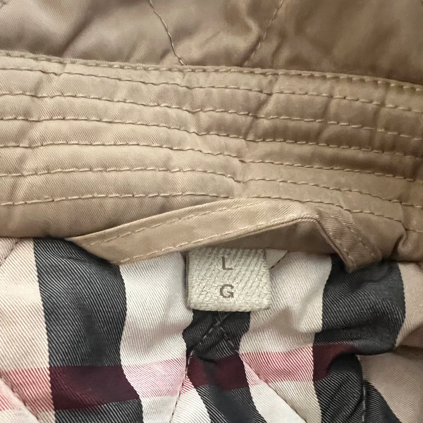 Burberry Brit Tan Khaki Leather Trim Quilted Puffer Double Breasted Jacket Size L