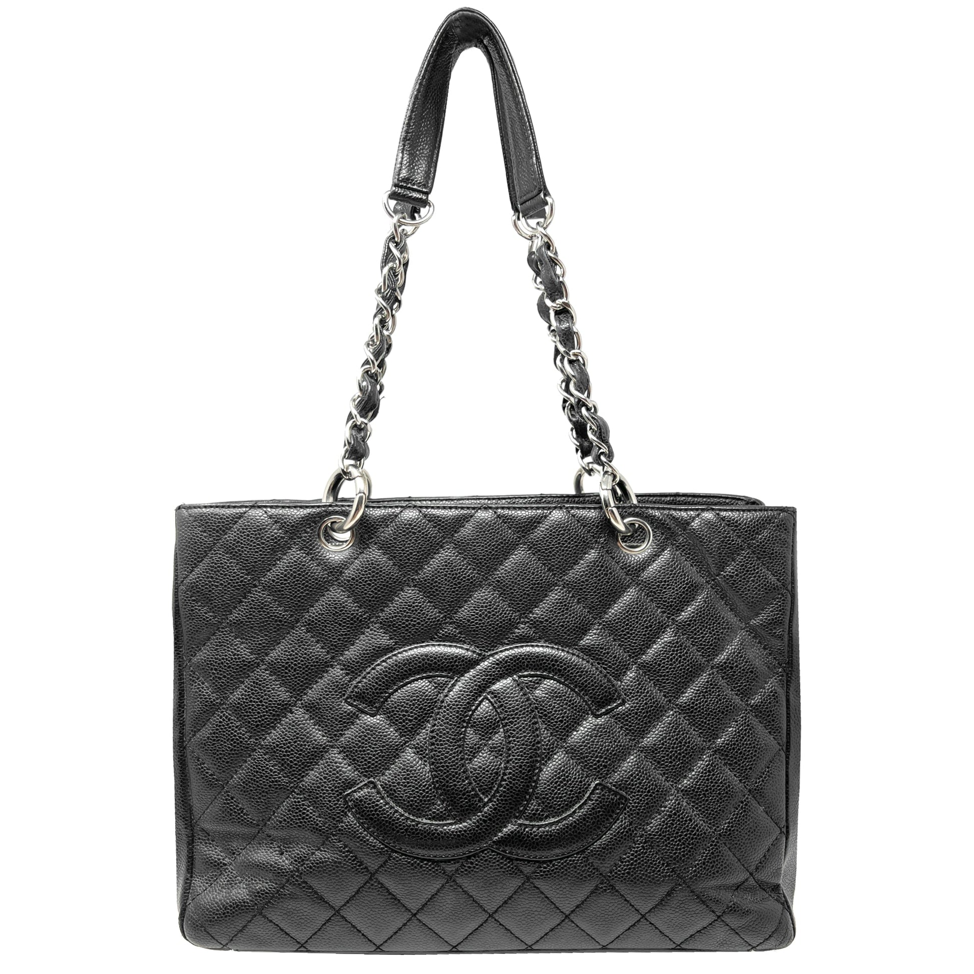 Chanel Black Quilted Caviar Leather CC Logo Grand Shopper Tote Shoulder Bag