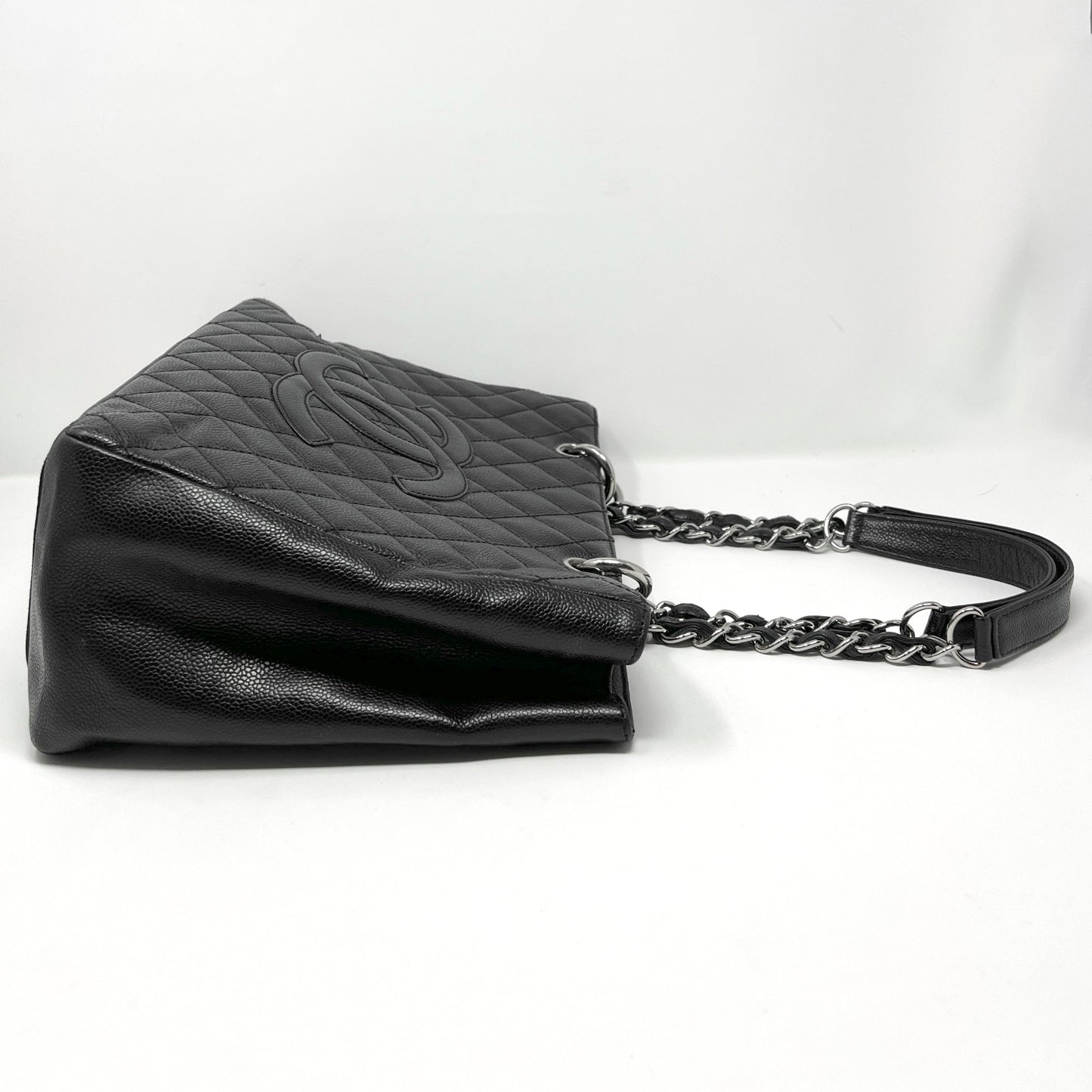 Chanel Black Quilted Caviar Leather CC Logo Grand Shopper Tote Shoulder Bag