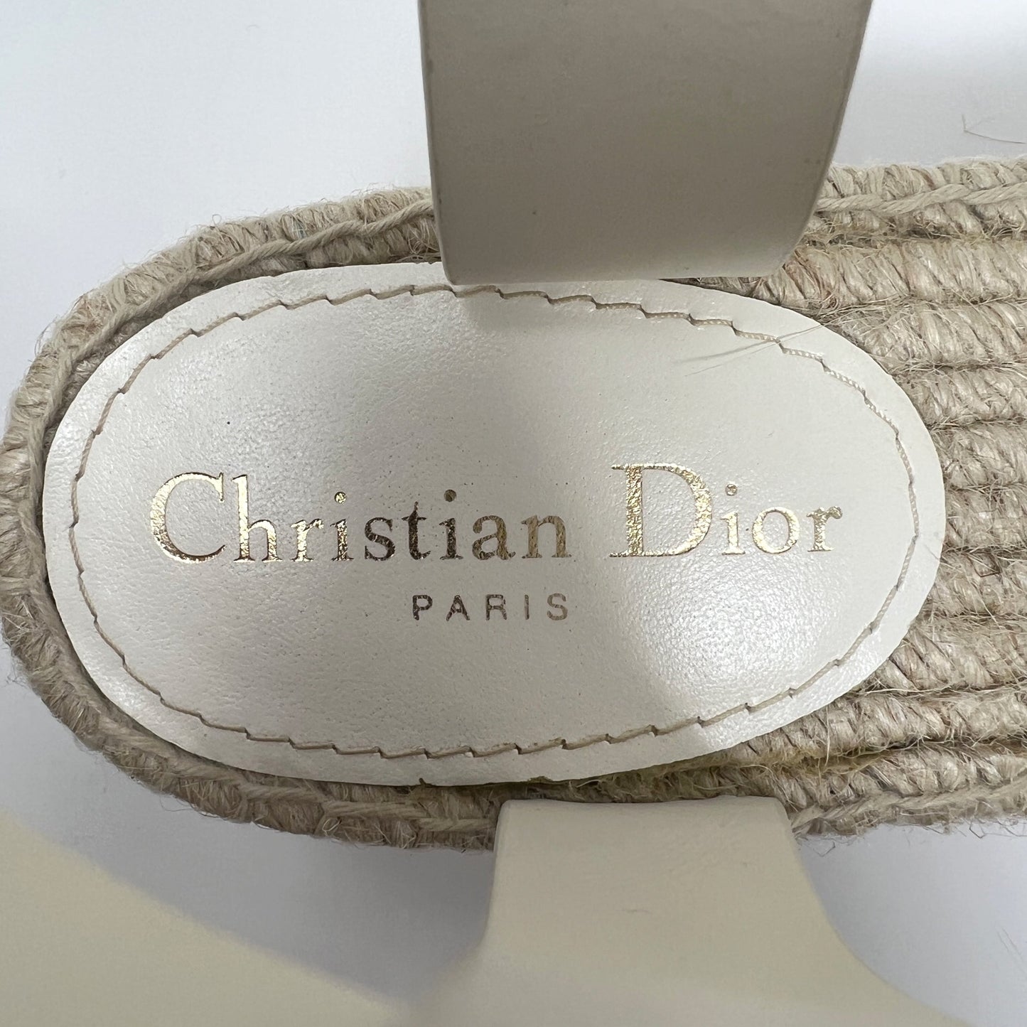 Christian Dior D-Dior Gold Logo Off White Leather Espadrille Platform Sandals Size EU 39