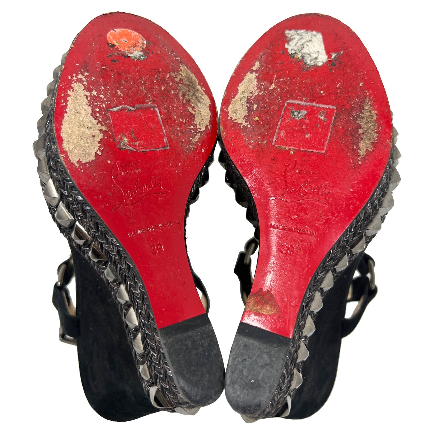 Christian Louboutin Suede Cataclou Studded Platform Espadrille Wedge Sandals Size EU 39