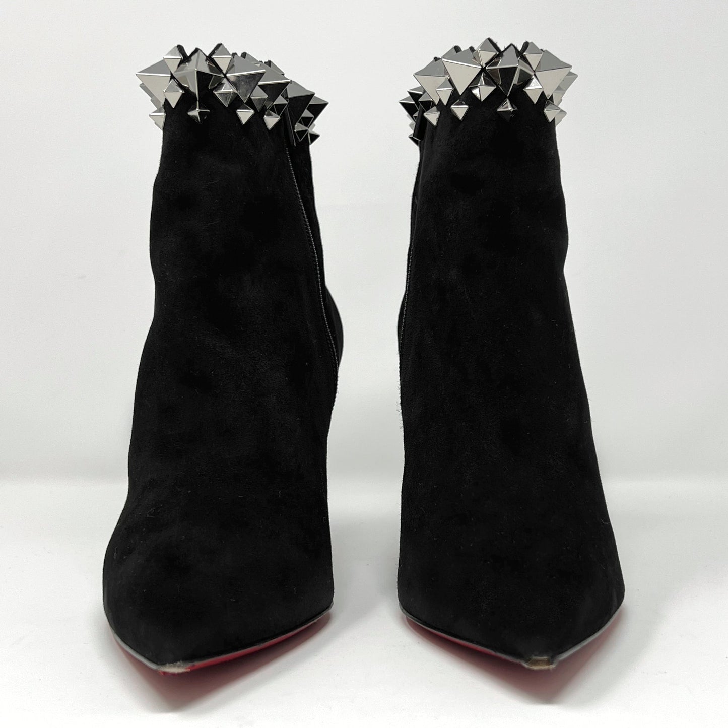 Christian Louboutin Firmamma Black Suede Silver Spike Studded Ankle Boots Size EU 39