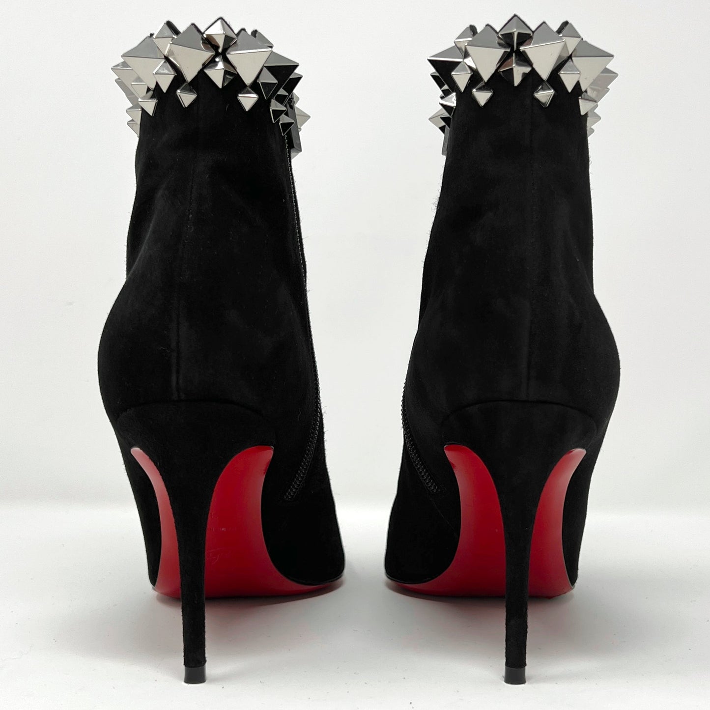 Christian Louboutin Firmamma Black Suede Silver Spike Studded Ankle Boots Size EU 39