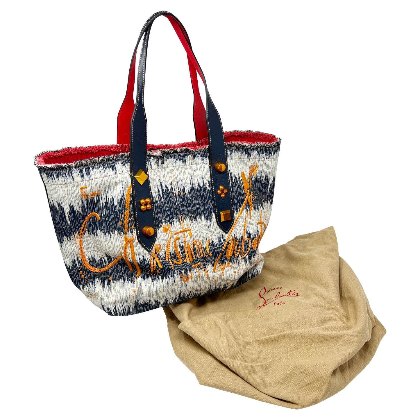 Christian Louboutin Cloth Frangibus Kansai Embroidered Embellished Tote Bag