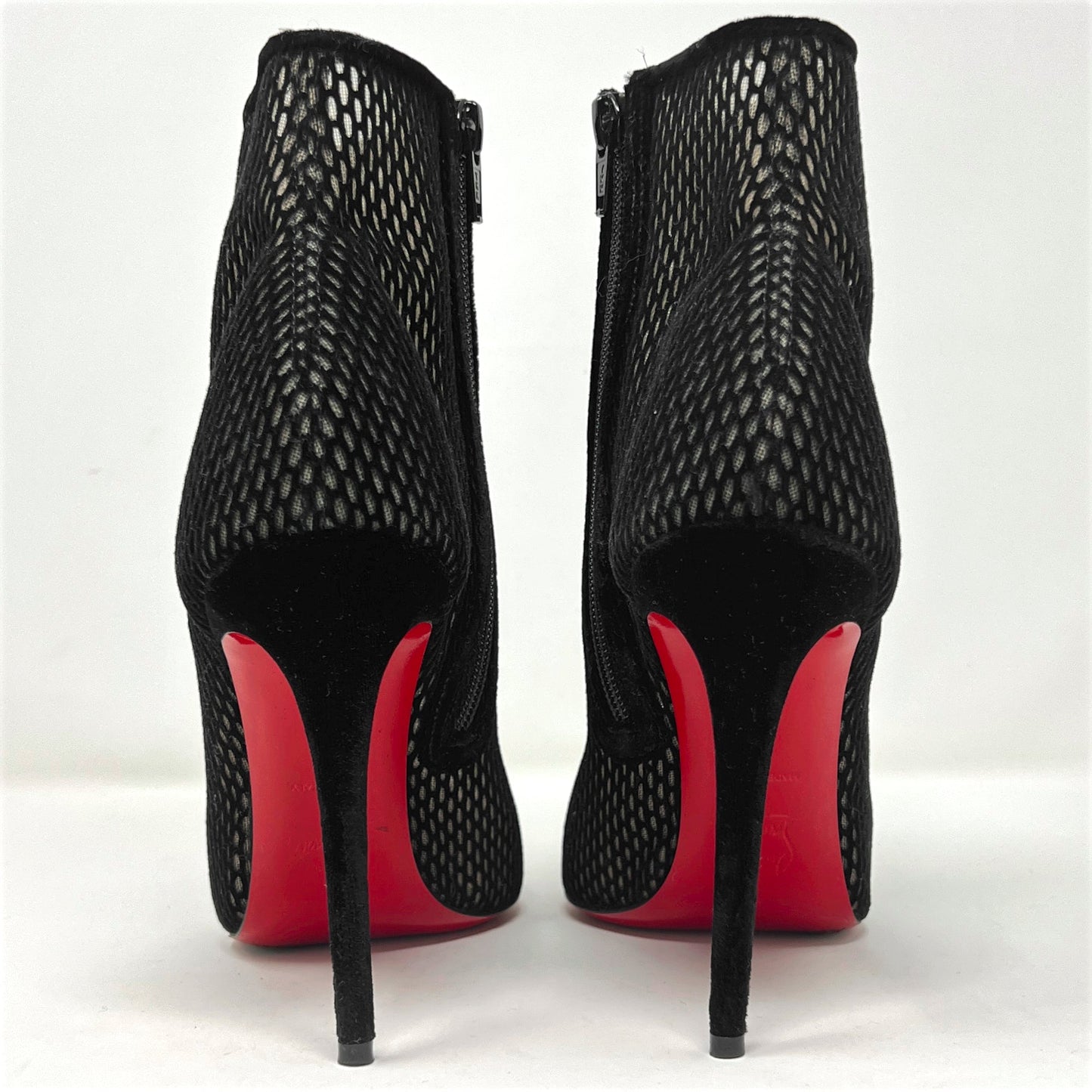 Christian Louboutin Gipsybootie Black Suede Velvet Pointed Toe Ankle Boots Heels Size EU 39
