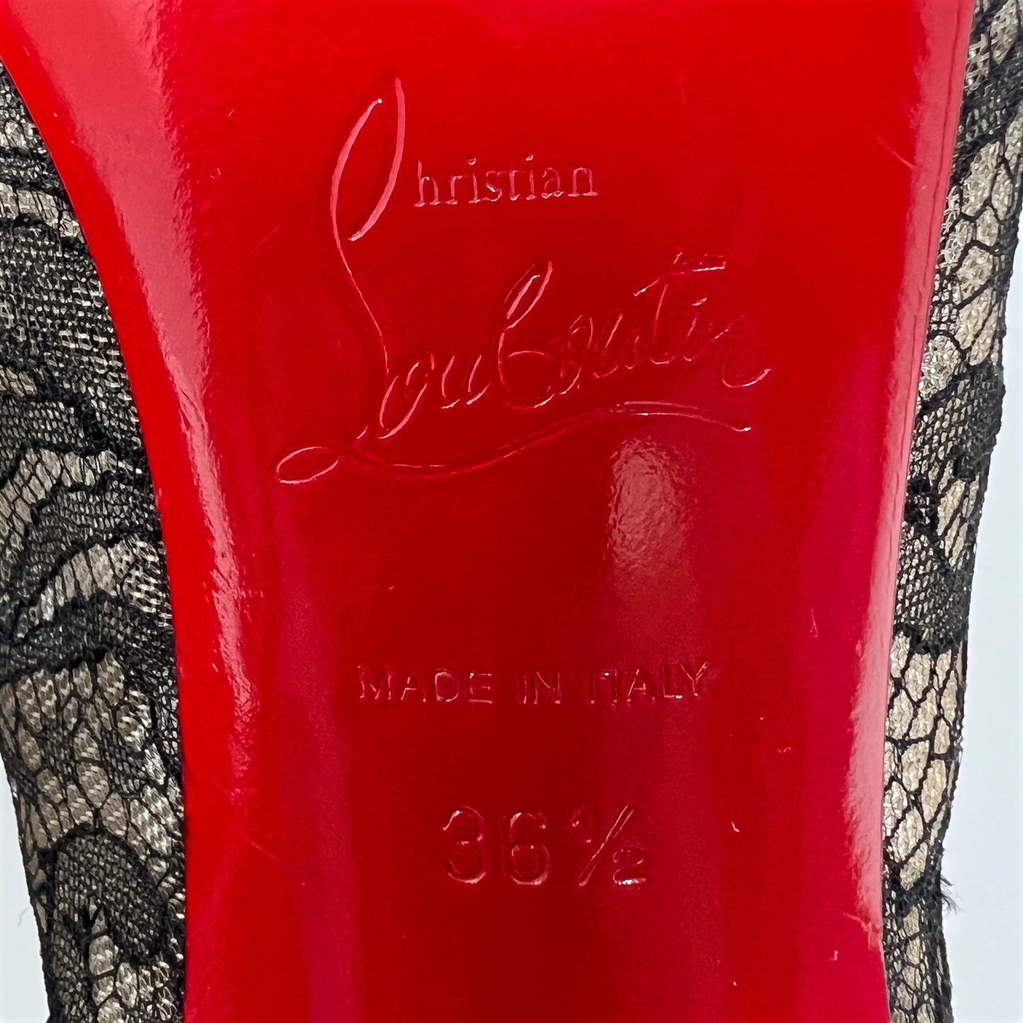 Christian Louboutin Guiptik 100 Satin Lace Chantilly Peep Toe SlingBack Heels Size EU 36.5