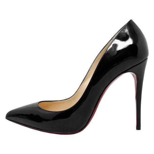 Christian Louboutin Pigalle Follies Black Patent Leather Pointed Toe Pumps Heels