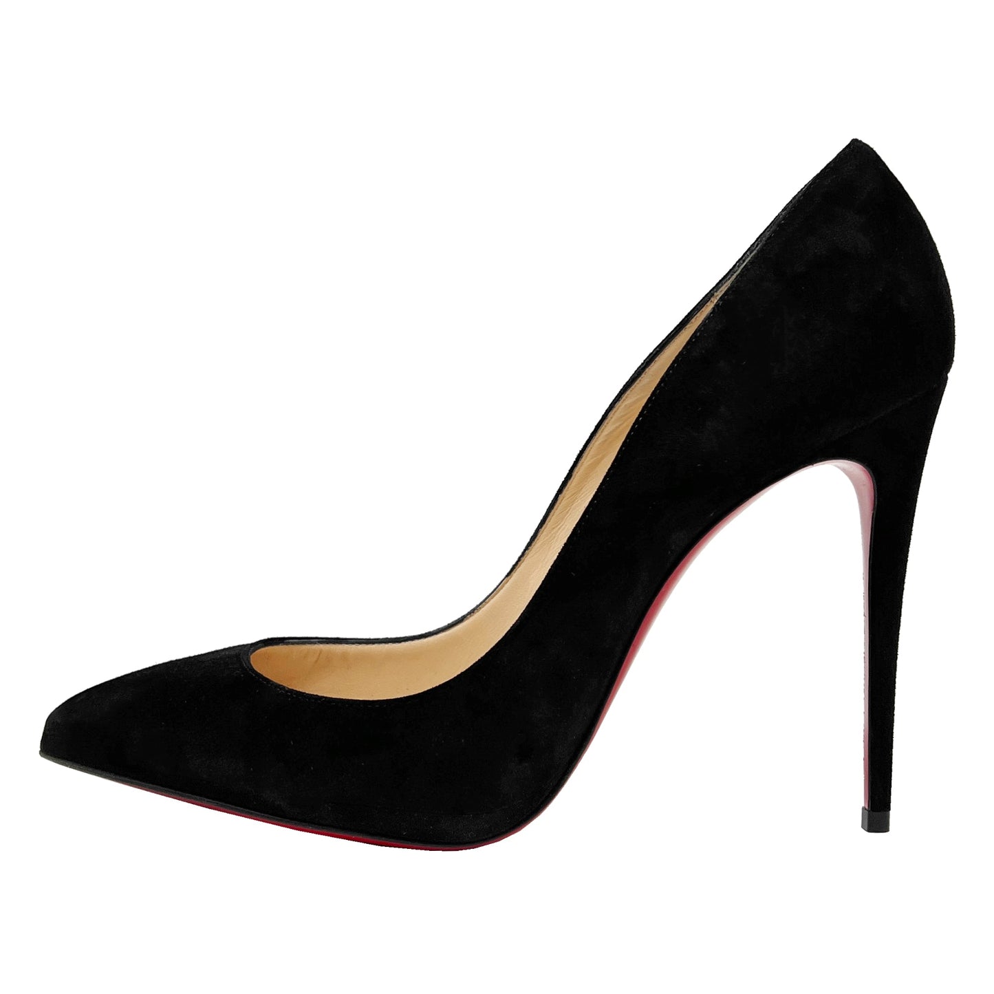 Christian Louboutin Pigalle Follies 100 Black Suede Pointed Toe Pumps Heels Size EU 40.5