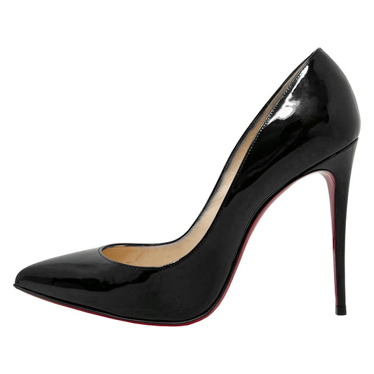 Christian Louboutin Pigalle 100 Black Patent Leather Pointed Toe Pumps Heels