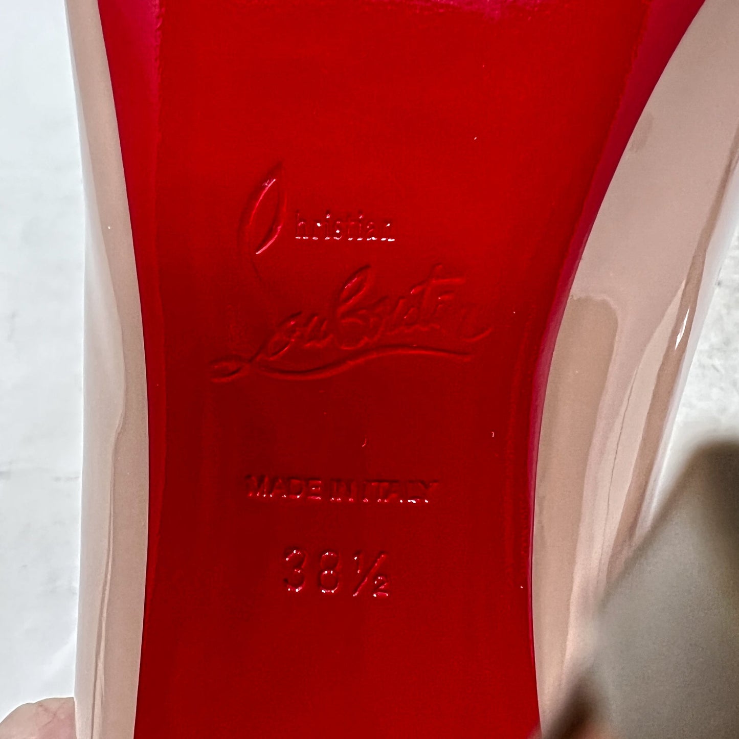 Christian Louboutin So Kate 120 Nude Patent Leather Pumps Size EU 38.5