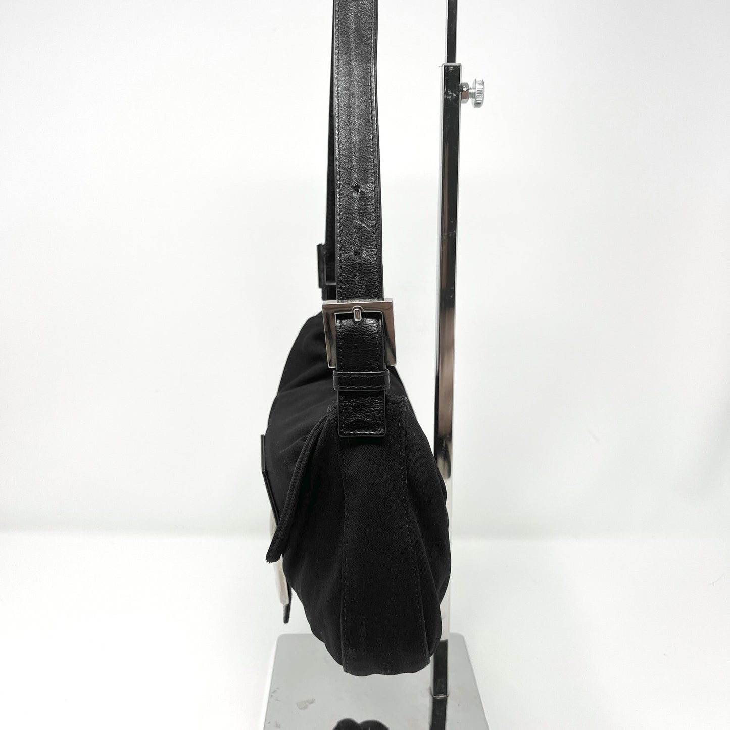 Fendi Black Neoprene Logo Buckle Leather Trim Baguette Flap Shoulder Bag