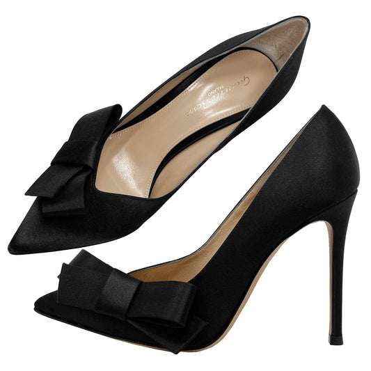 Gianvito Rossi Kyoto Black Satin Pointed Toe Pumps