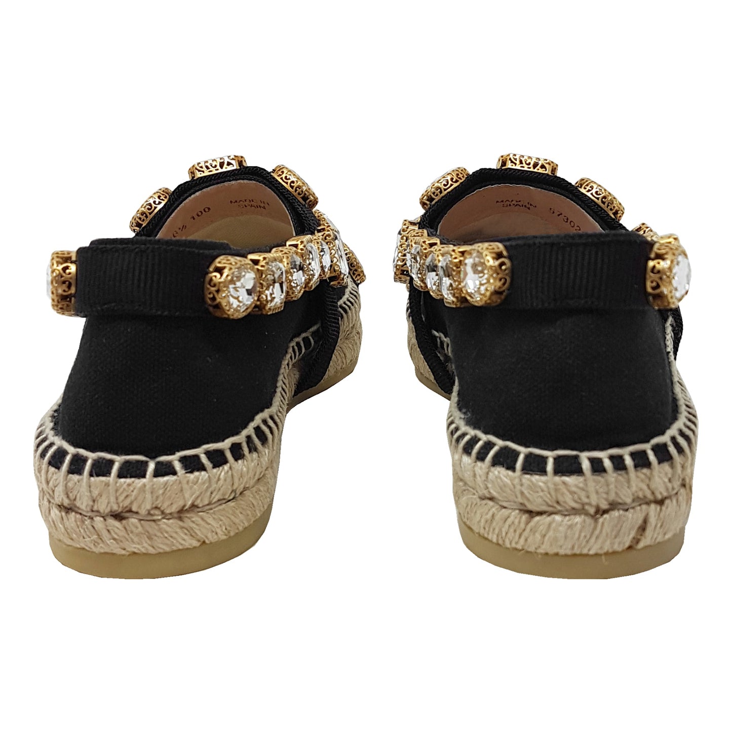 Gucci Shoes Black Fabric Crystal Embellished Round Toe Pepita Espadrille Flats Size EU 36.5