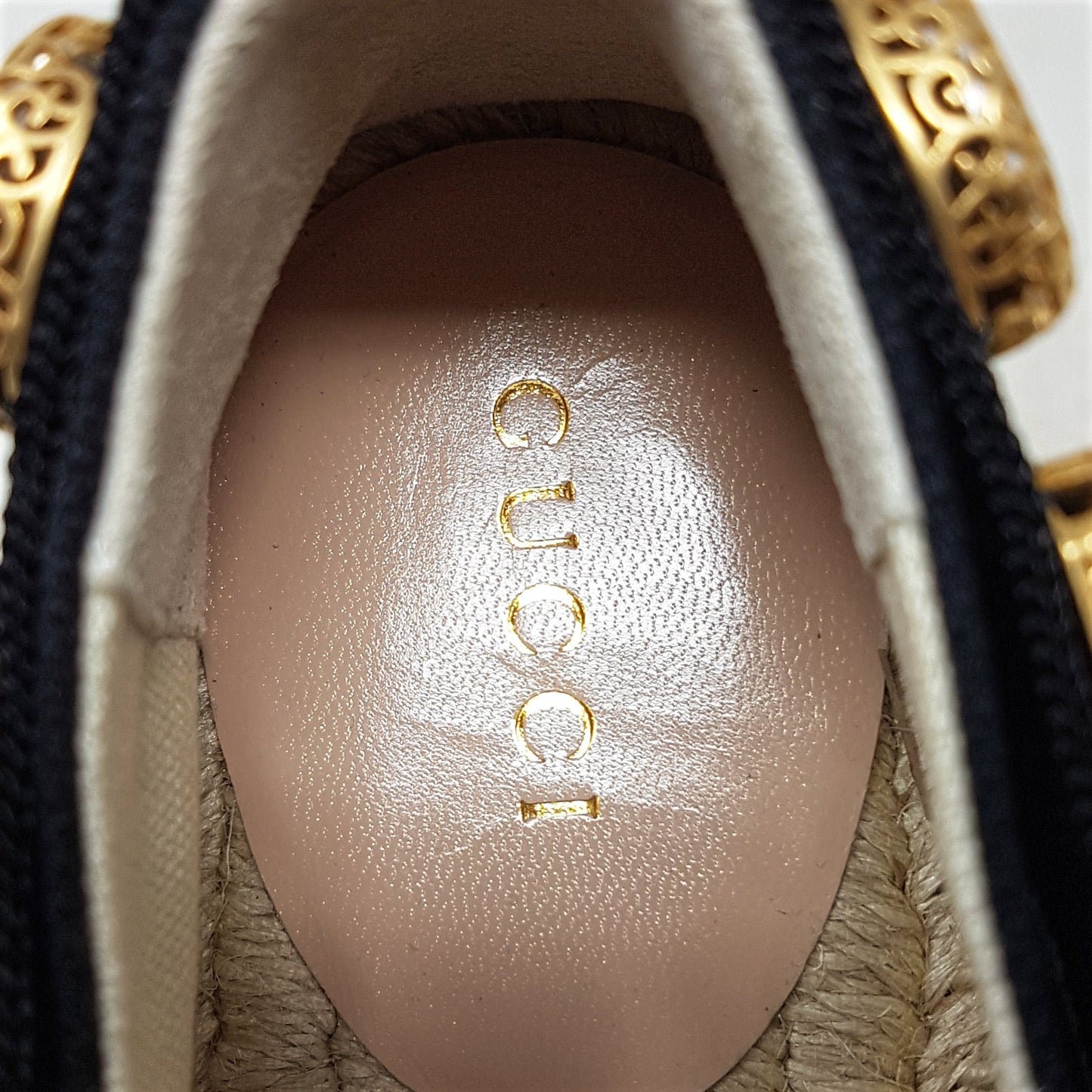 Gucci Shoes Black Fabric Crystal Embellished Round Toe Pepita Espadrille Flats Size EU 36.5