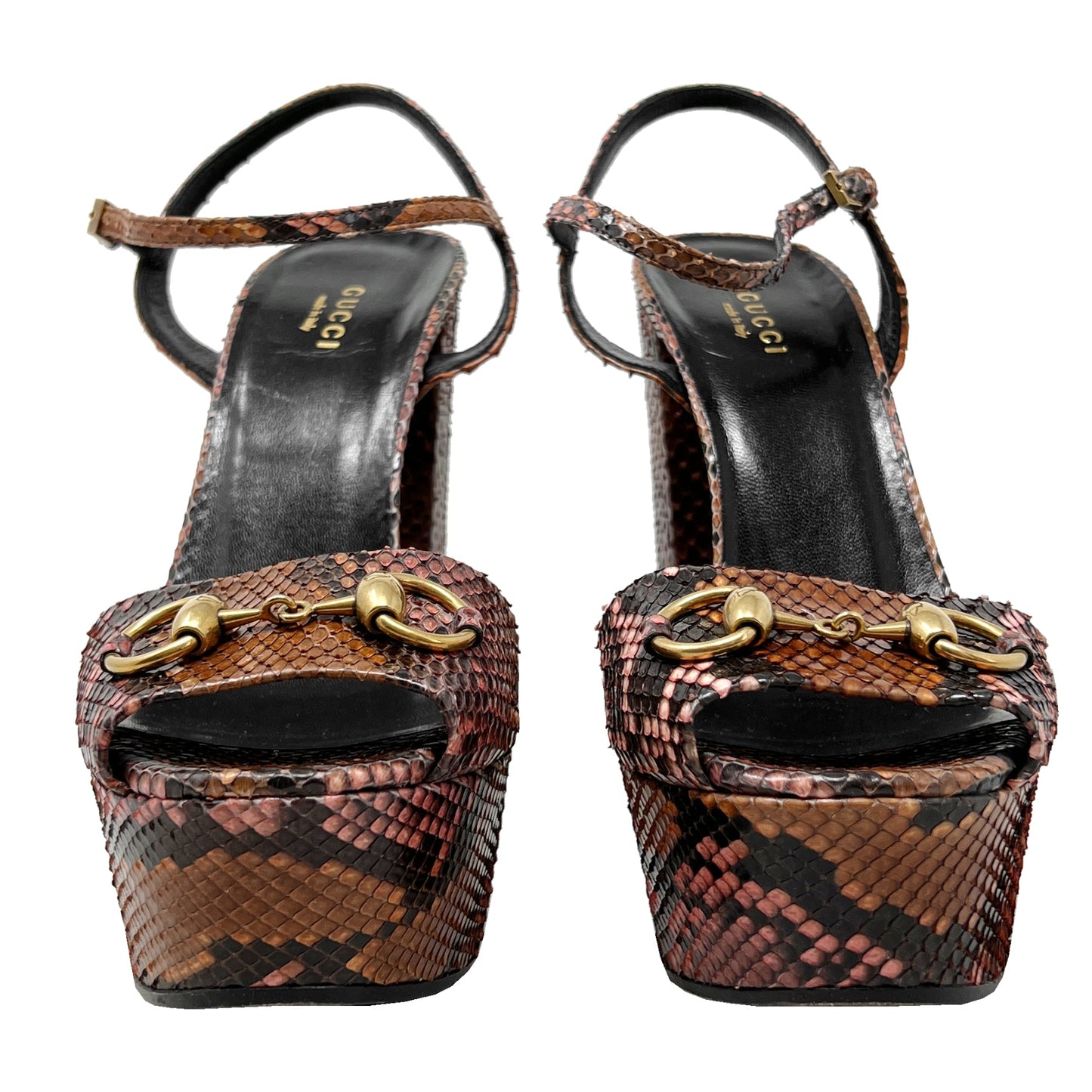 Gucci Shoes Claudie Horsebit Snakeskin Platform Sandals Size EU 39