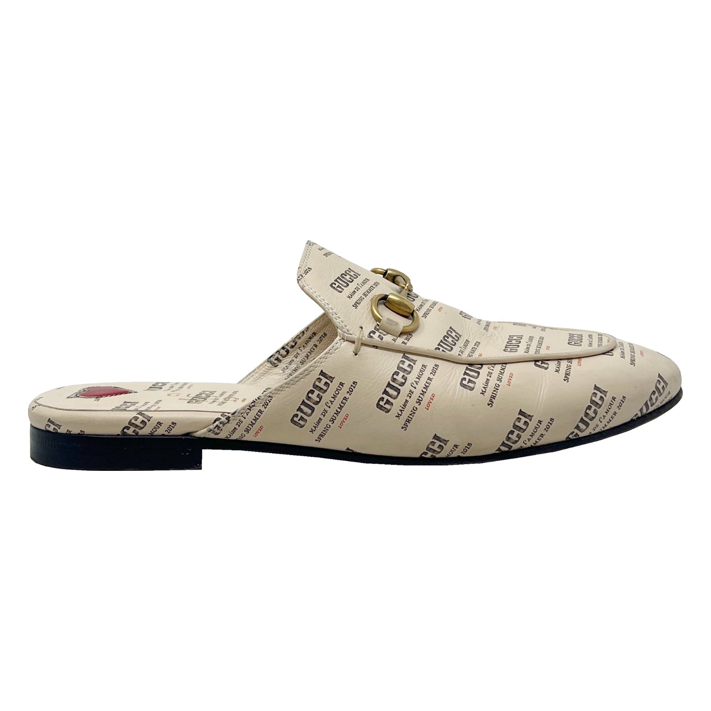 Gucci Shoes Princetown Beige Leather Stamped Logo Limited Edition Loafer Flats