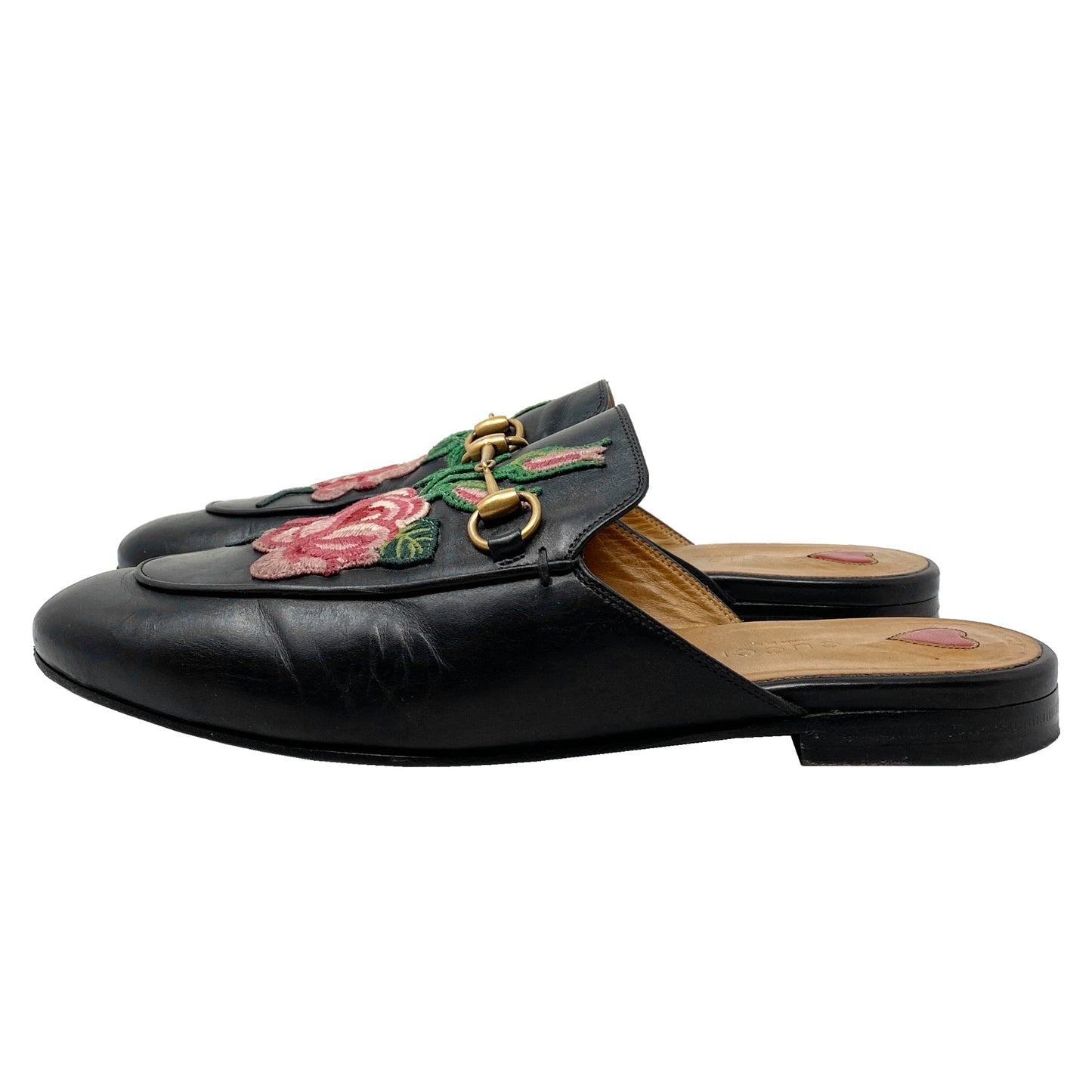 Gucci Princetown Horsebit Flower Embroidered Leather Loafer Mules 