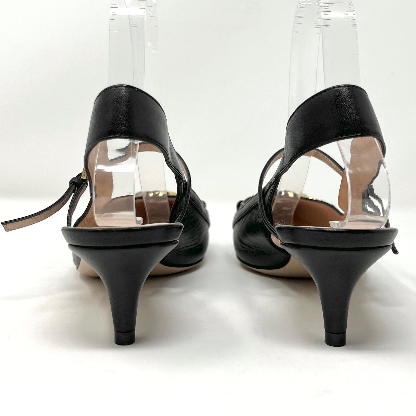 Gucci Zumi Interlocking Logo Black Leather Pointed Toe Low Heels Slingback Pumps Size EU 38