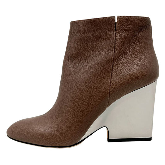 Jimmy Choo Myth Brown Grained Leather Mirrored Wedge Heel Ankle Boots