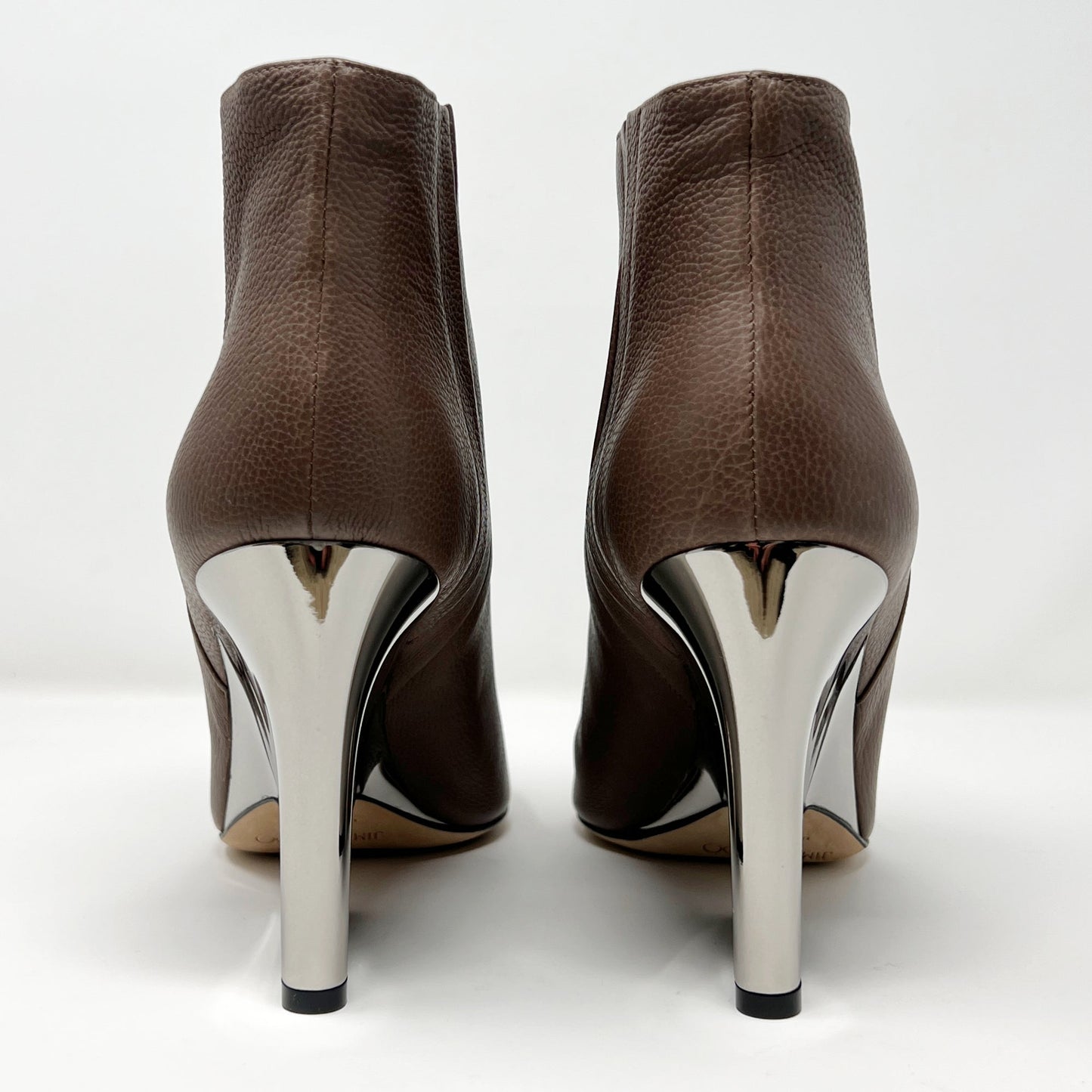 Jimmy Choo Myth Brown Grained Leather Mirrored Wedge Heel Ankle Boots