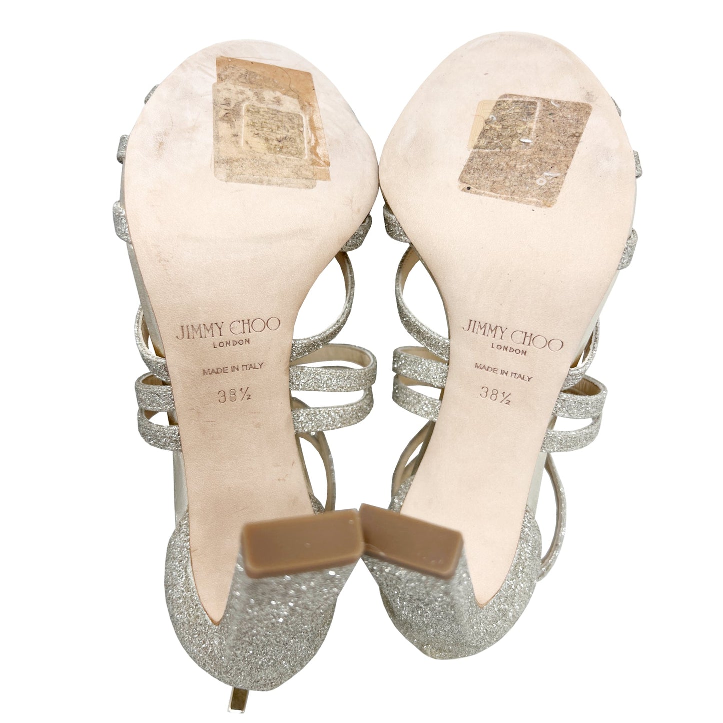 Jimmy Choo Selina Gold Metallic Glitter Caged Sandals Size EU 38.5