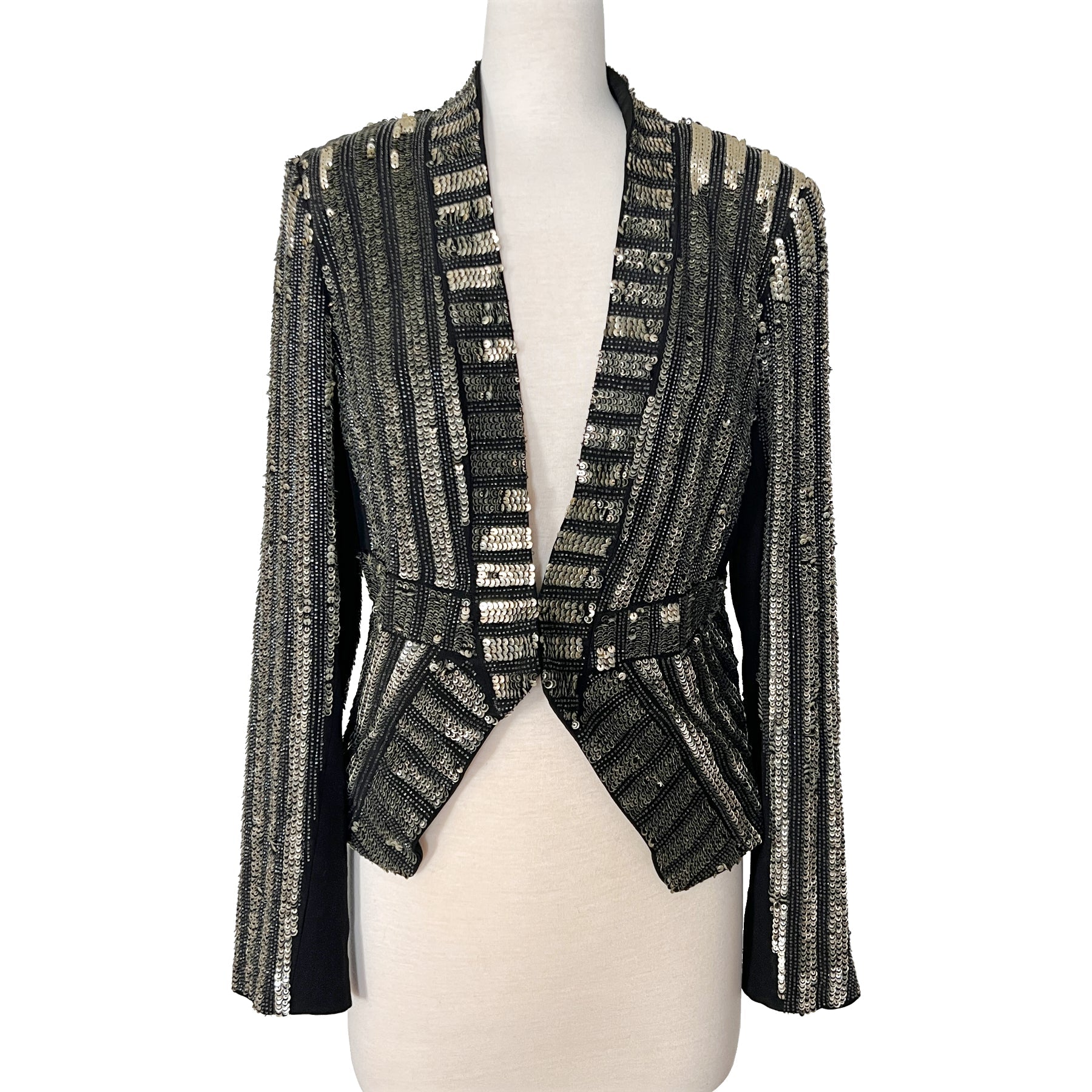 J. Mendel Paris Couture Silver Sequin Cropped Embroidered Evening Jacket Blazer