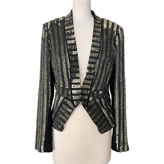 J. Mendel Paris Couture Silver Sequin Cropped Embroidered Evening Jacket Blazer