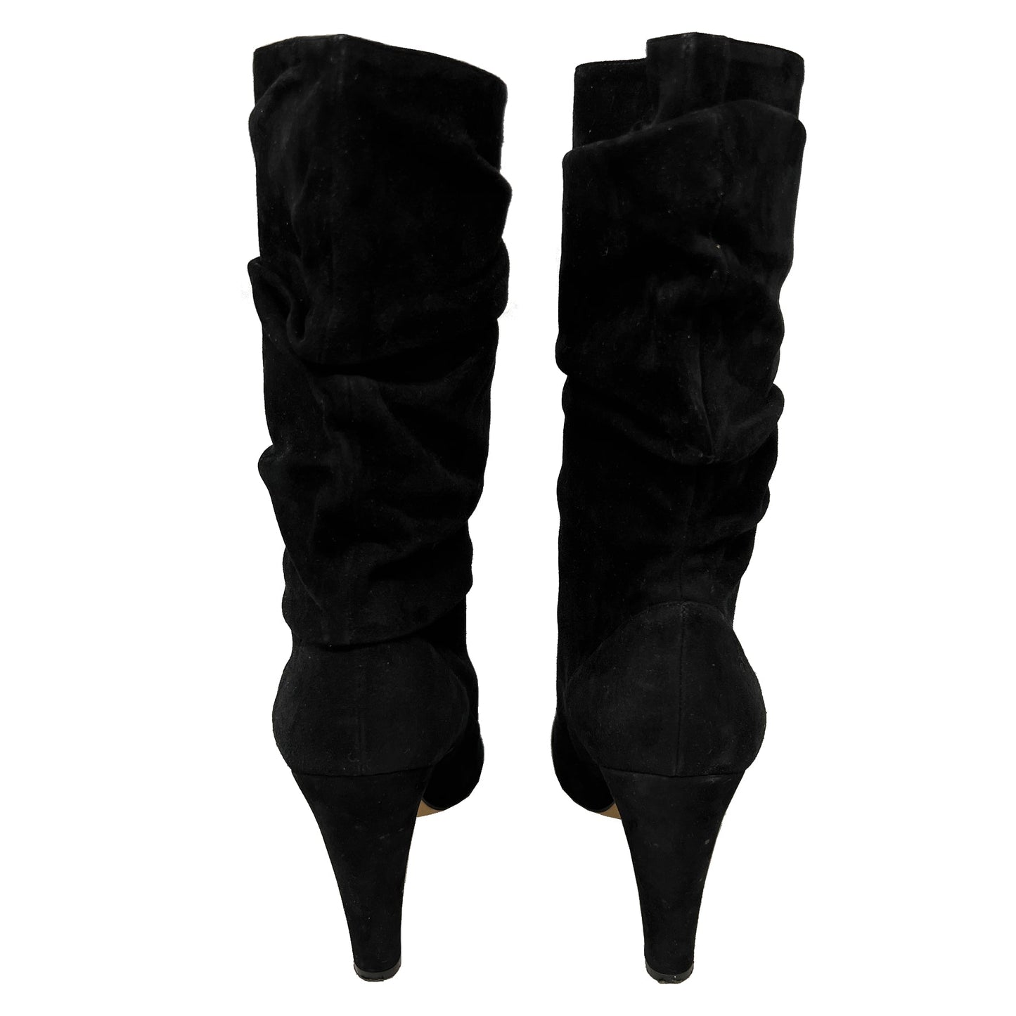Manolo Blahnik Black Ruched Suede Artesina Mid-Calf Boots Size EU 41