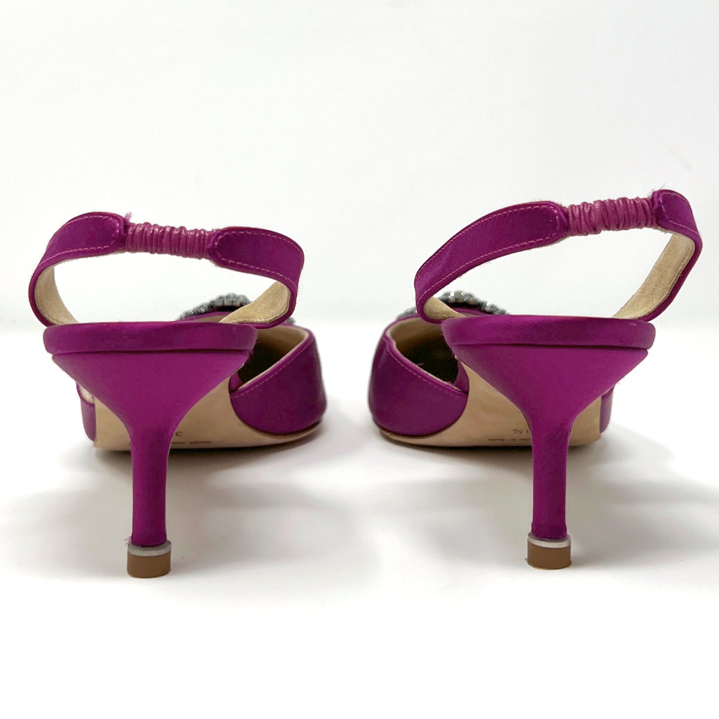 Manolo Blahnik Hangisi D'Orsay Satin Magenta Bright Pink Slingback Heels Pumps Size EU 39.5