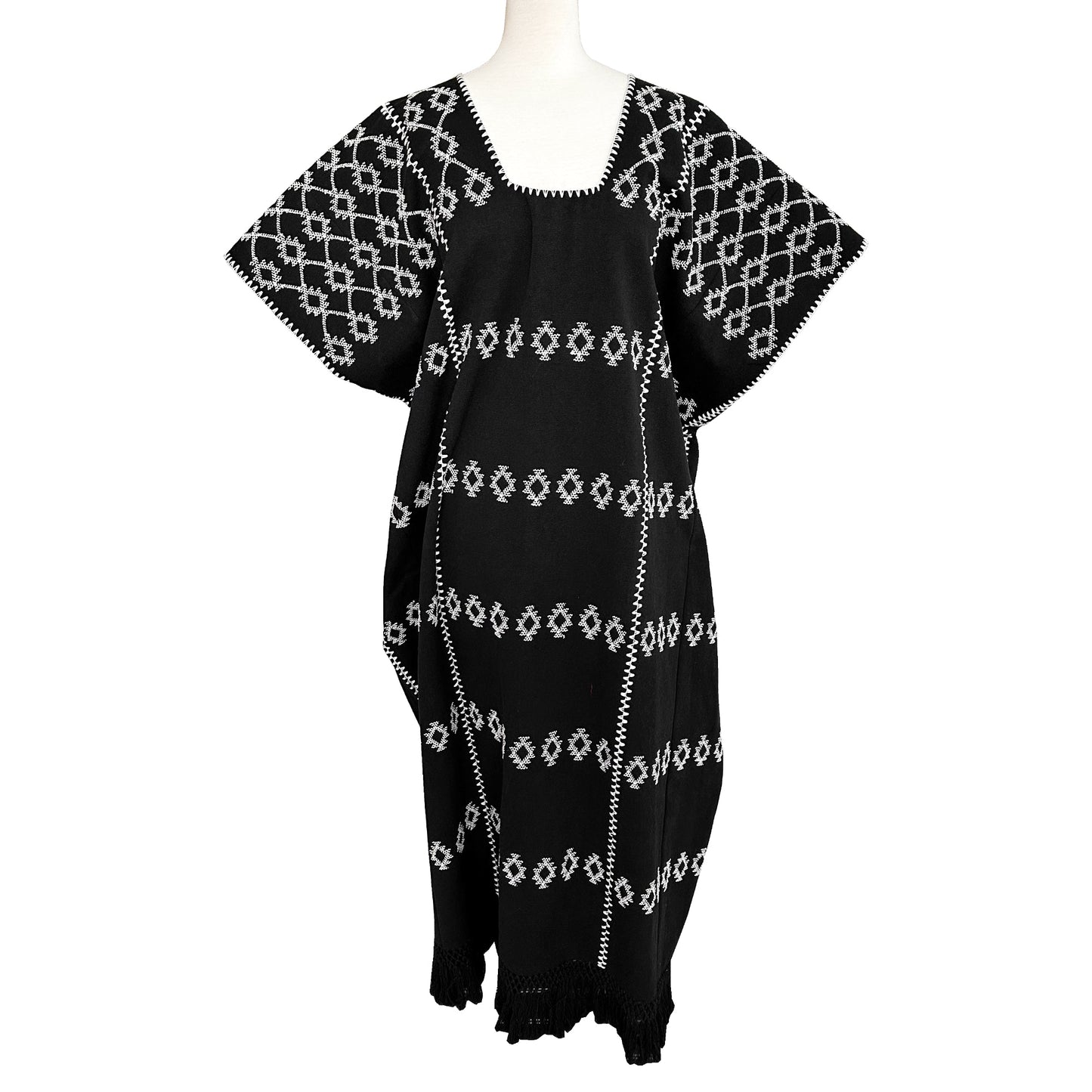 Pippa Holt 100% Hand Embroidered Cotton Tassel Slit Bottom Kaftan Dress No. 60