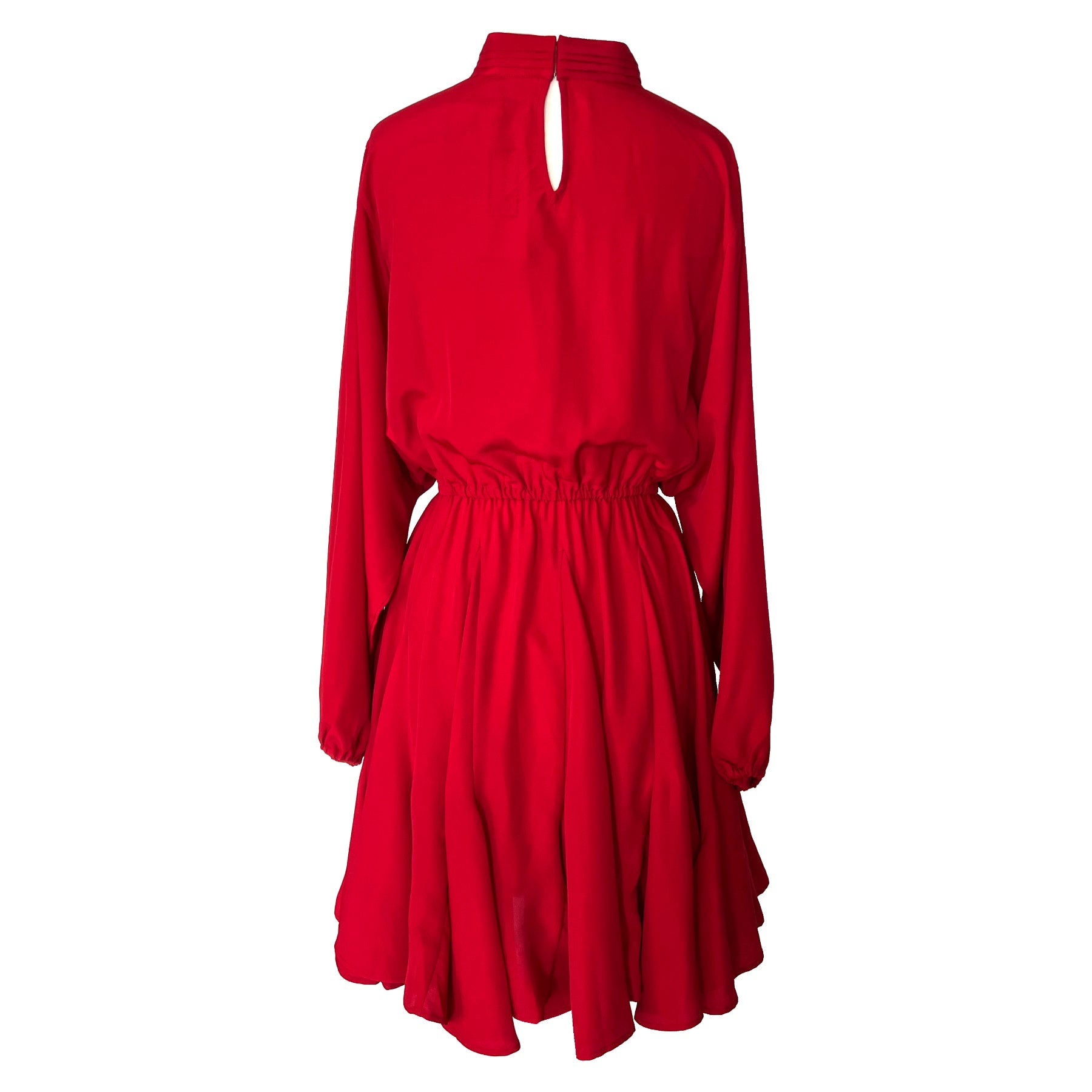 Rhode Mini Dress Ruby Red High Neck Long Balloon Sleeve Flared Skirt Dress