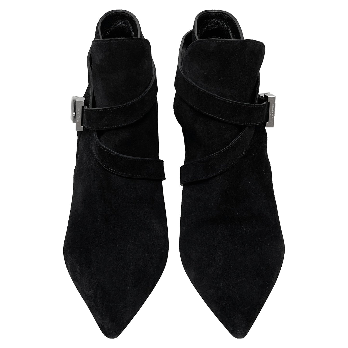 Saint Laurent Suede Pointed Buckle Toe Ankle Boots