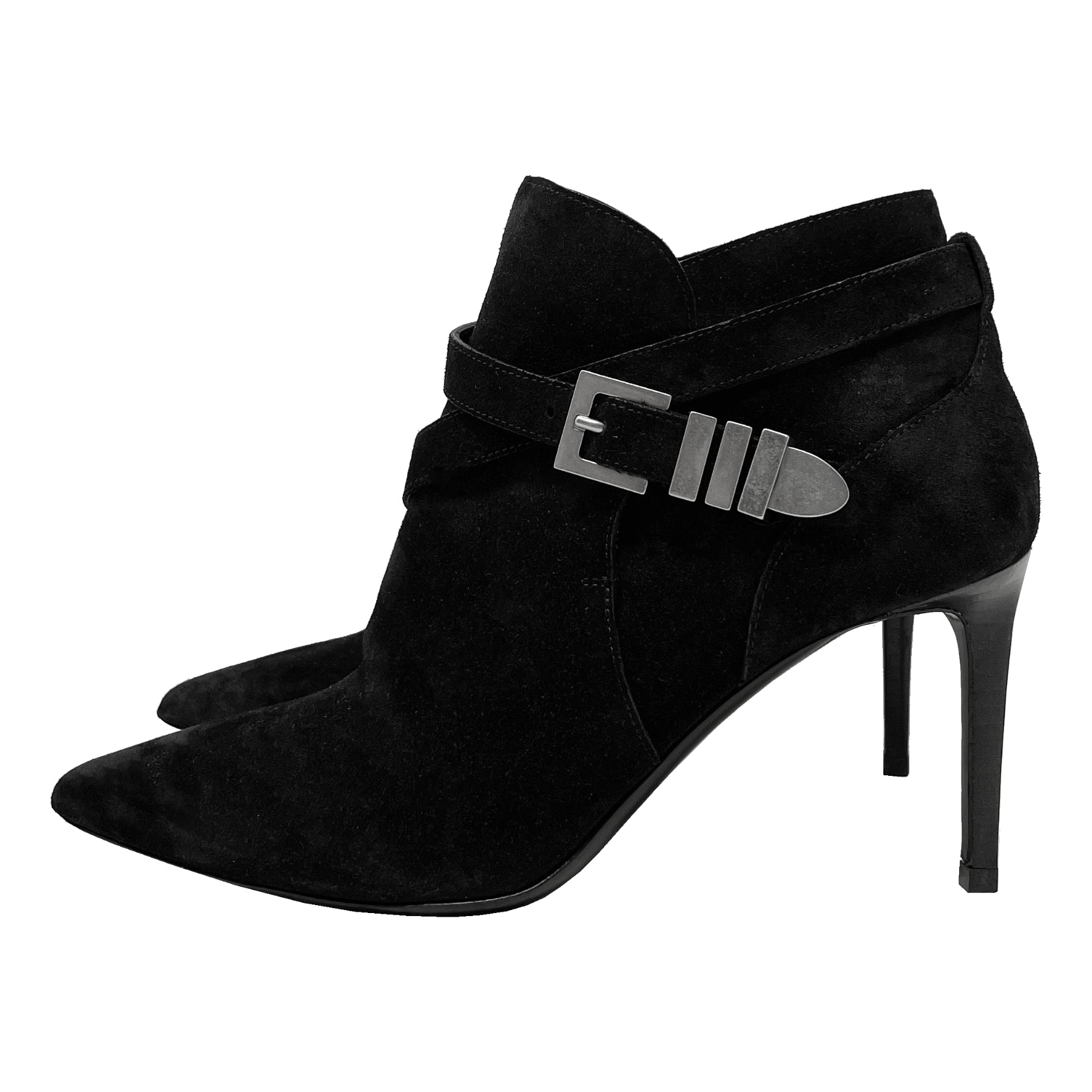Saint Laurent Suede Pointed Buckle Toe Ankle Boots