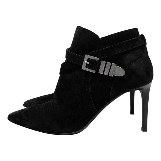 Saint Laurent Suede Pointed Buckle Toe Ankle Boots