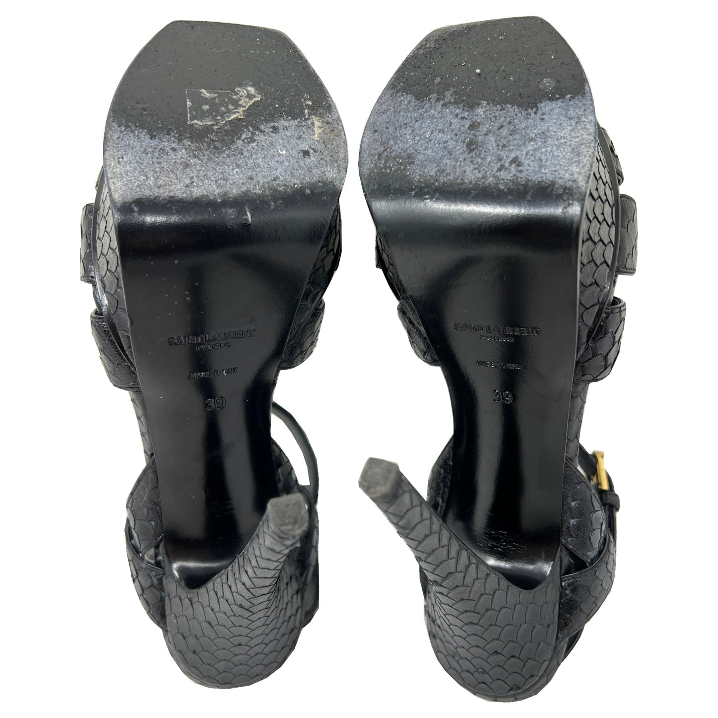 Saint Laurent Tribute 105 Black Leather Platform Sandals Size EU 39
